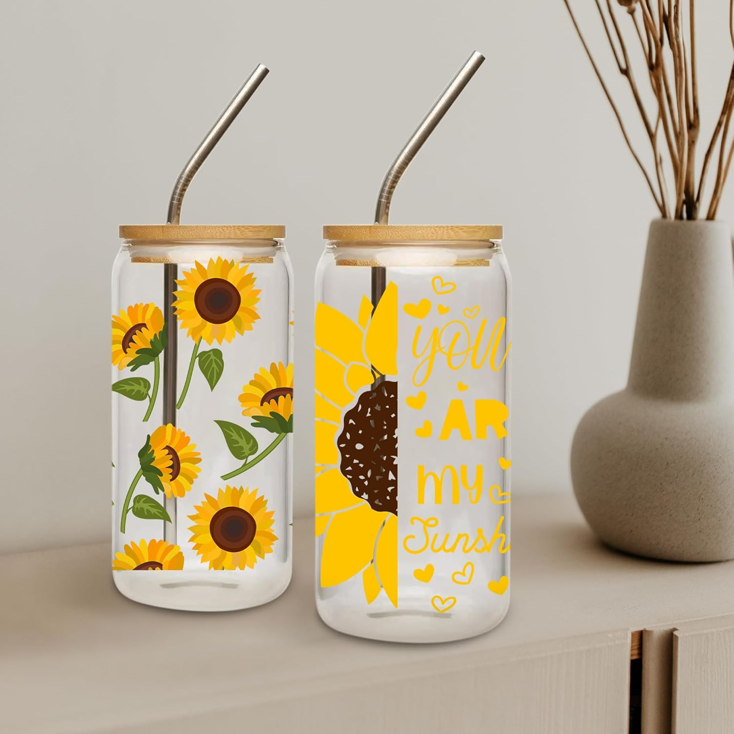 UV DTF Cup Wraps Sticker – 8 Sheets Sunflower UV DTF for 16 OZ Glass, Sunflower,