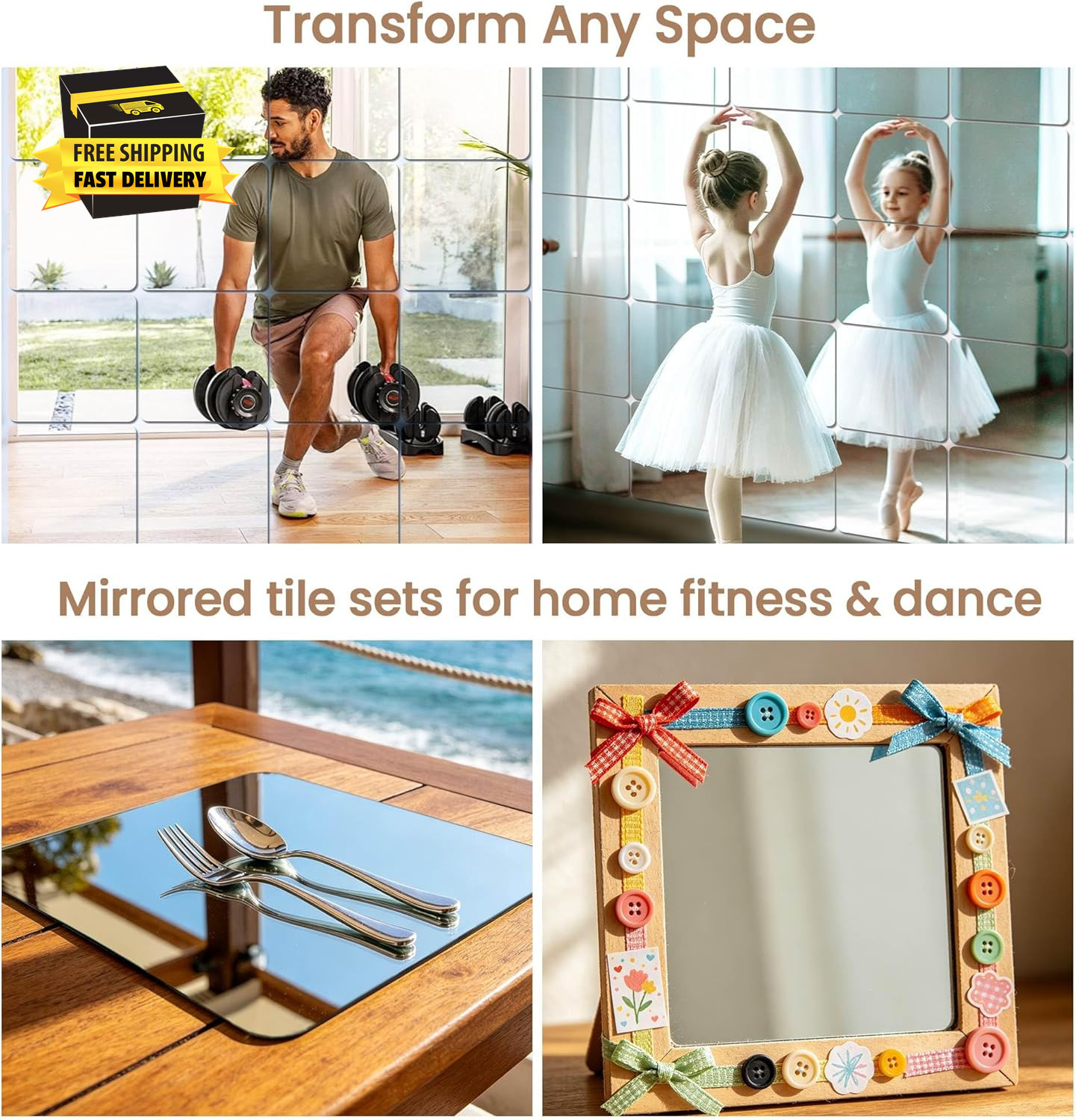 Mirror Stickers for Walls 4 Packs Self Adhesive Stick on Mirrors Tiles Small Pee
