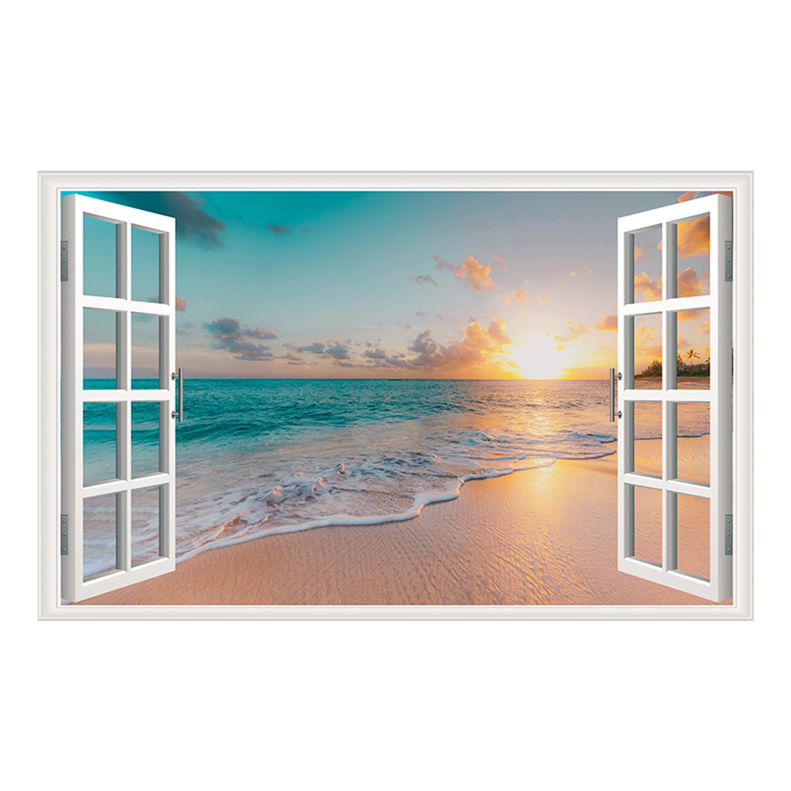 Sea Beach Wall Sticker Sunset Seascape Fake Window Wall Stickers Tropical Sandy