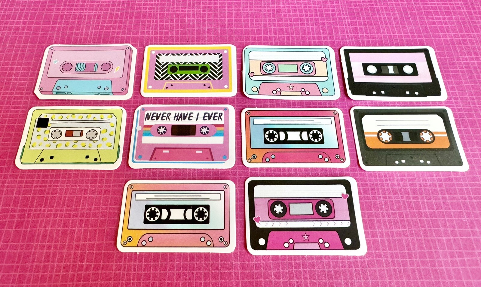New 80s Style Mini Cassette Tape Waterproof Stickers Set of 10 – 1.75” x 1.25”