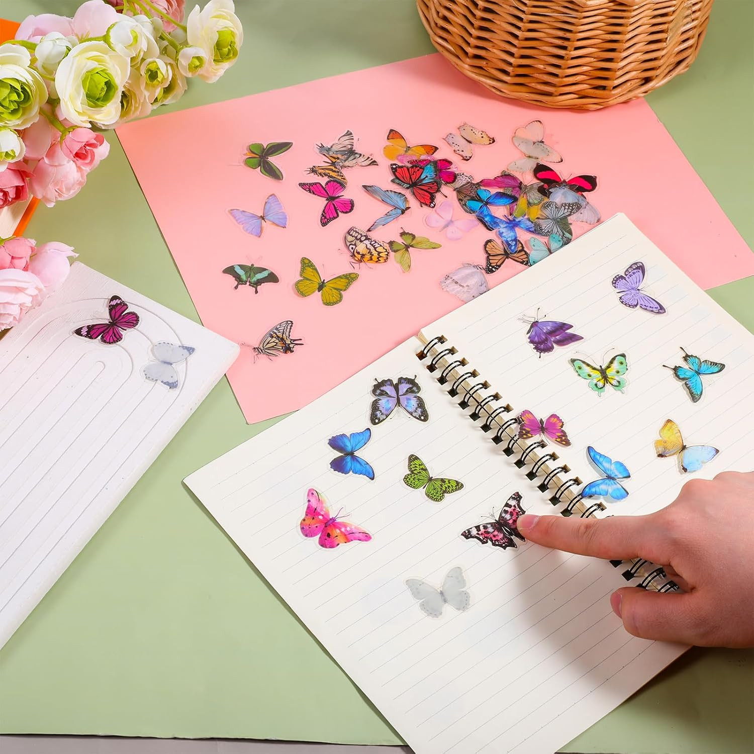 240PCS Butterfly Stickers PET Waterproof Transparent Colorful Resin Decals Deco