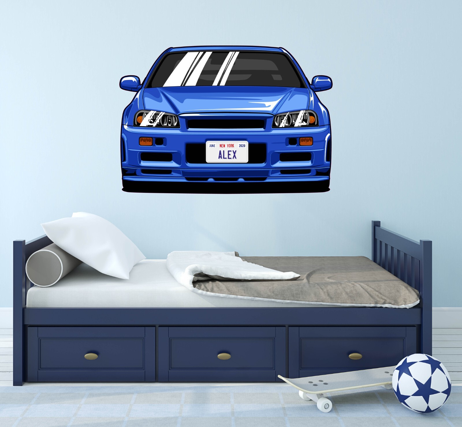 Personalized Car Wall Decal – Custom Name Car Wall Sticker, Kid Room Decor se209