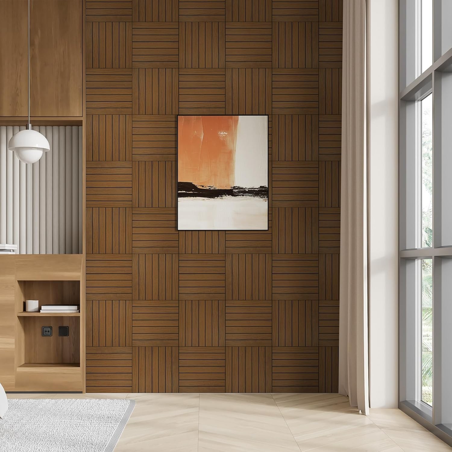 Peel & Stick Wood Slat Wall Panels 12"x12" 30×30cm Decorative PVC Soundproof