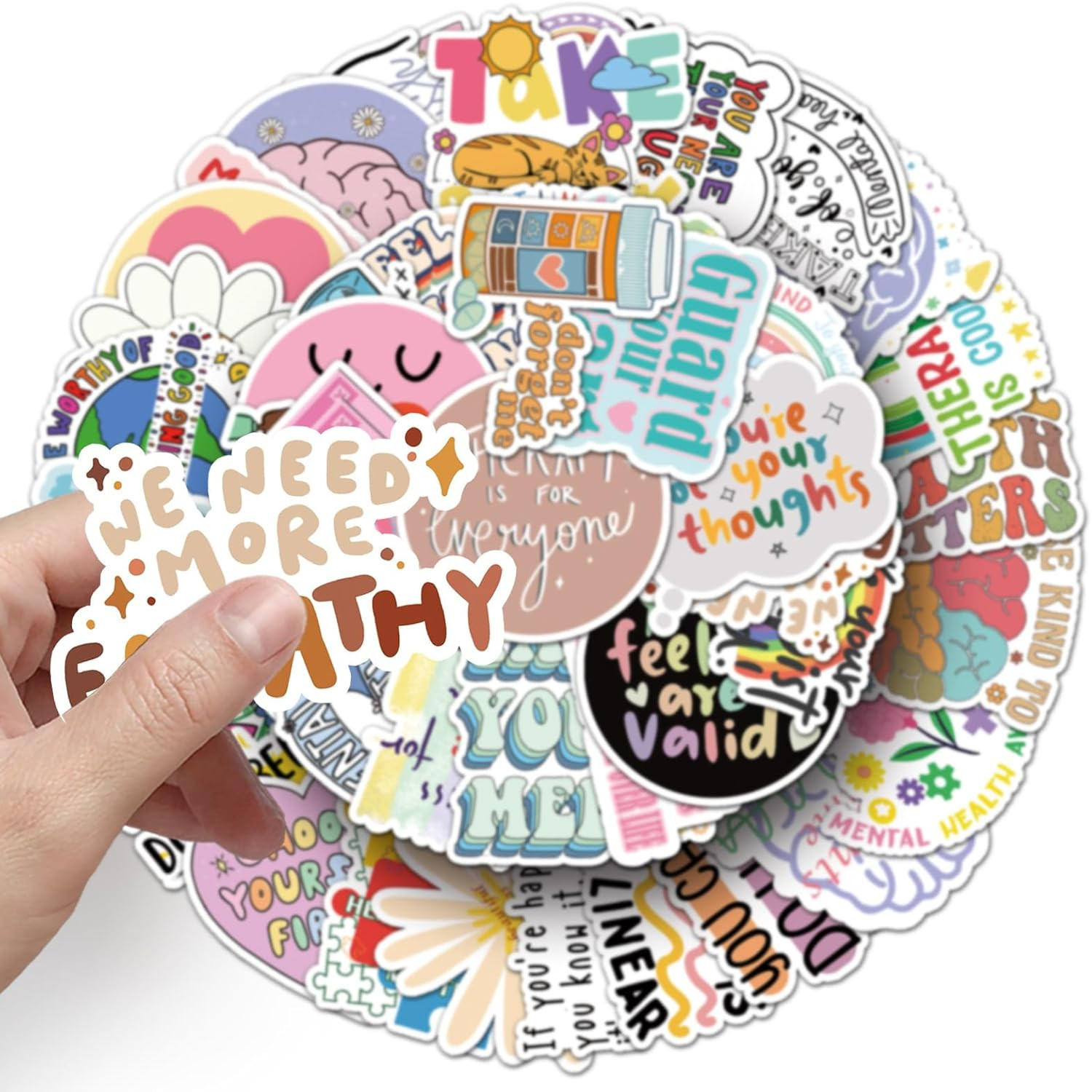 Mental Health Matters Stickers Pack for Journals, Water Bottles, 50Pcs Vinyl Th
