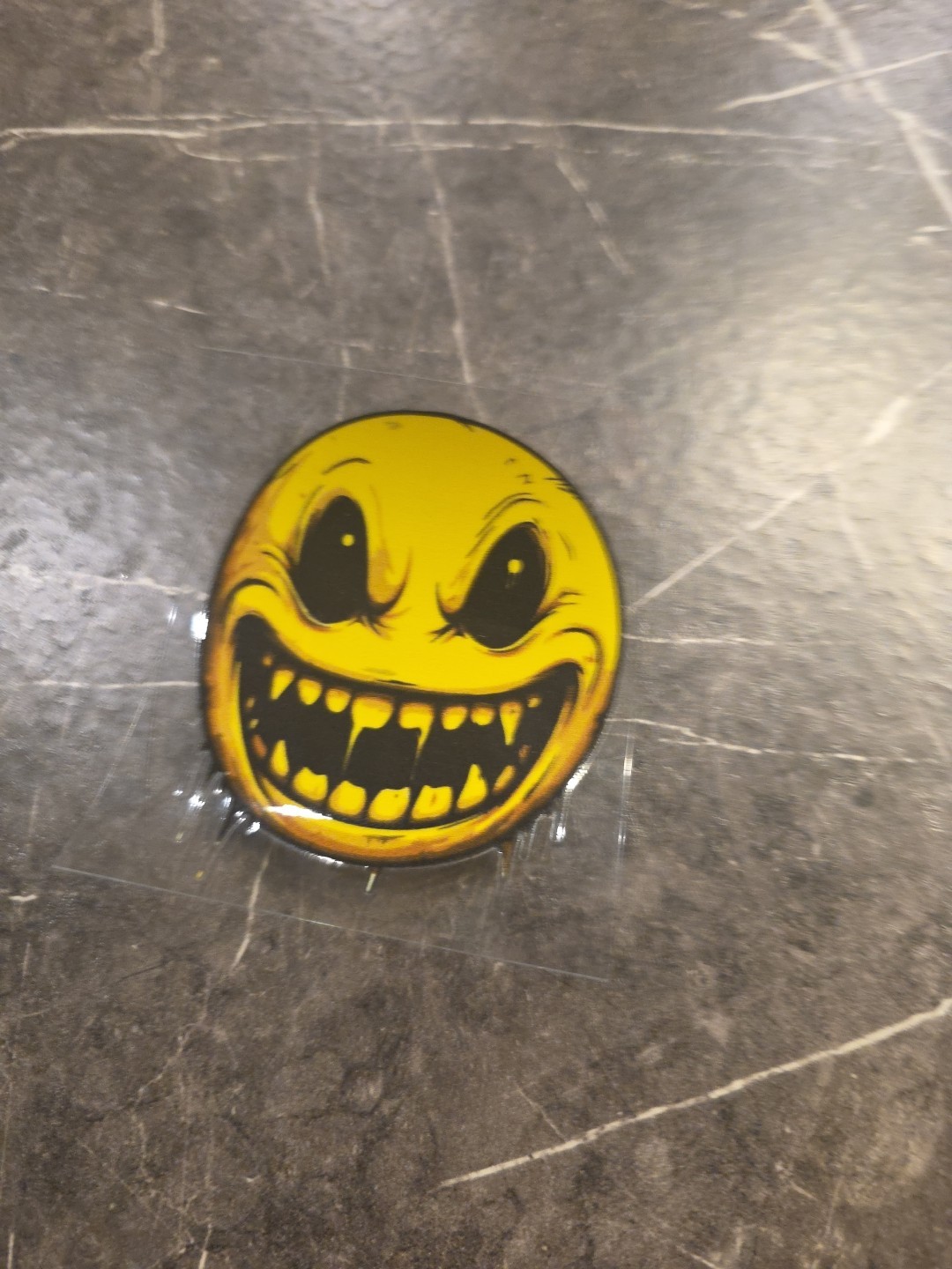 Evil Fanged Smiley Face Emiji UVDTF Raised Decal Sticker Full Color Waterproof