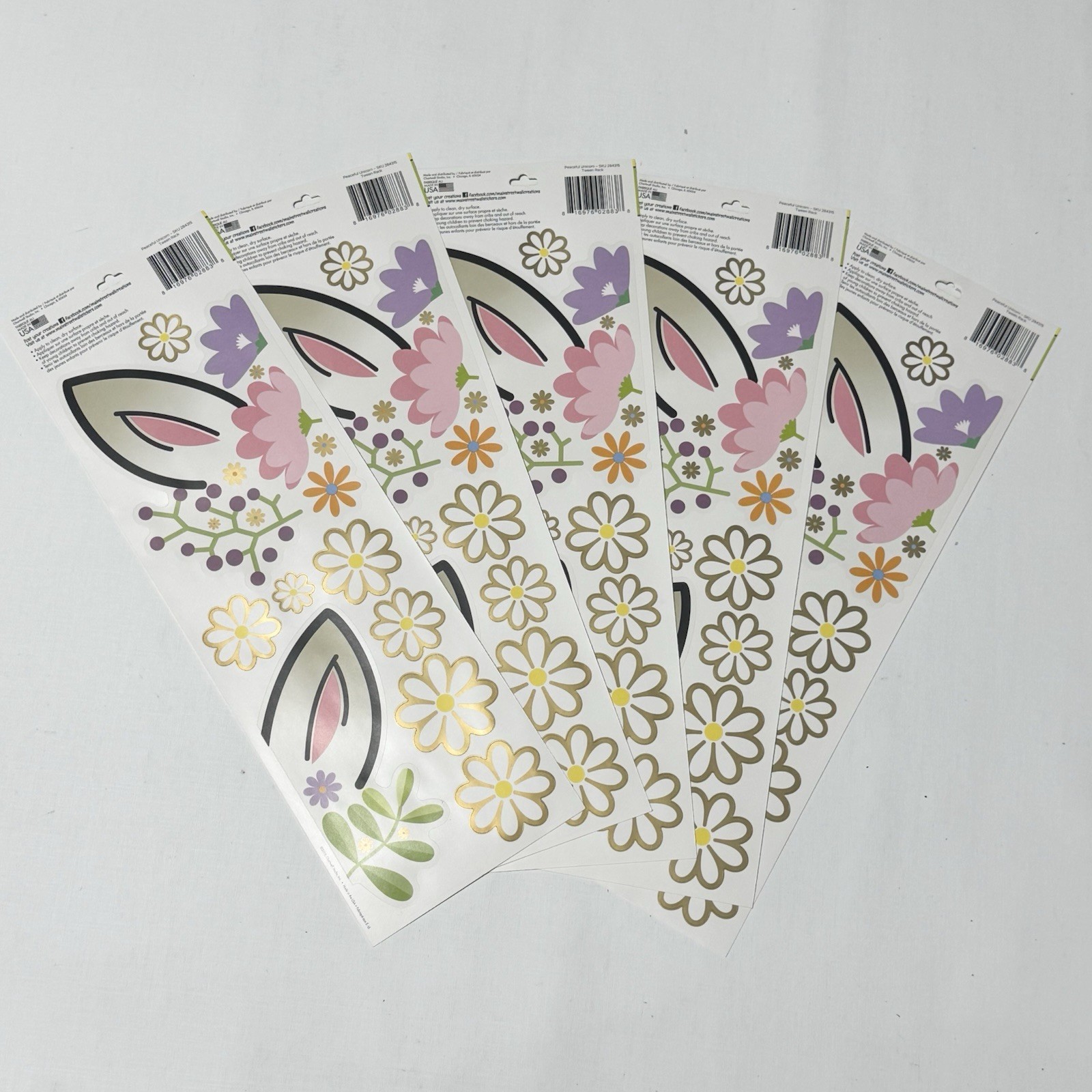 Main Street Wall Creations Jumbo Stickers "Peaceful Unicorn" Lot of 5