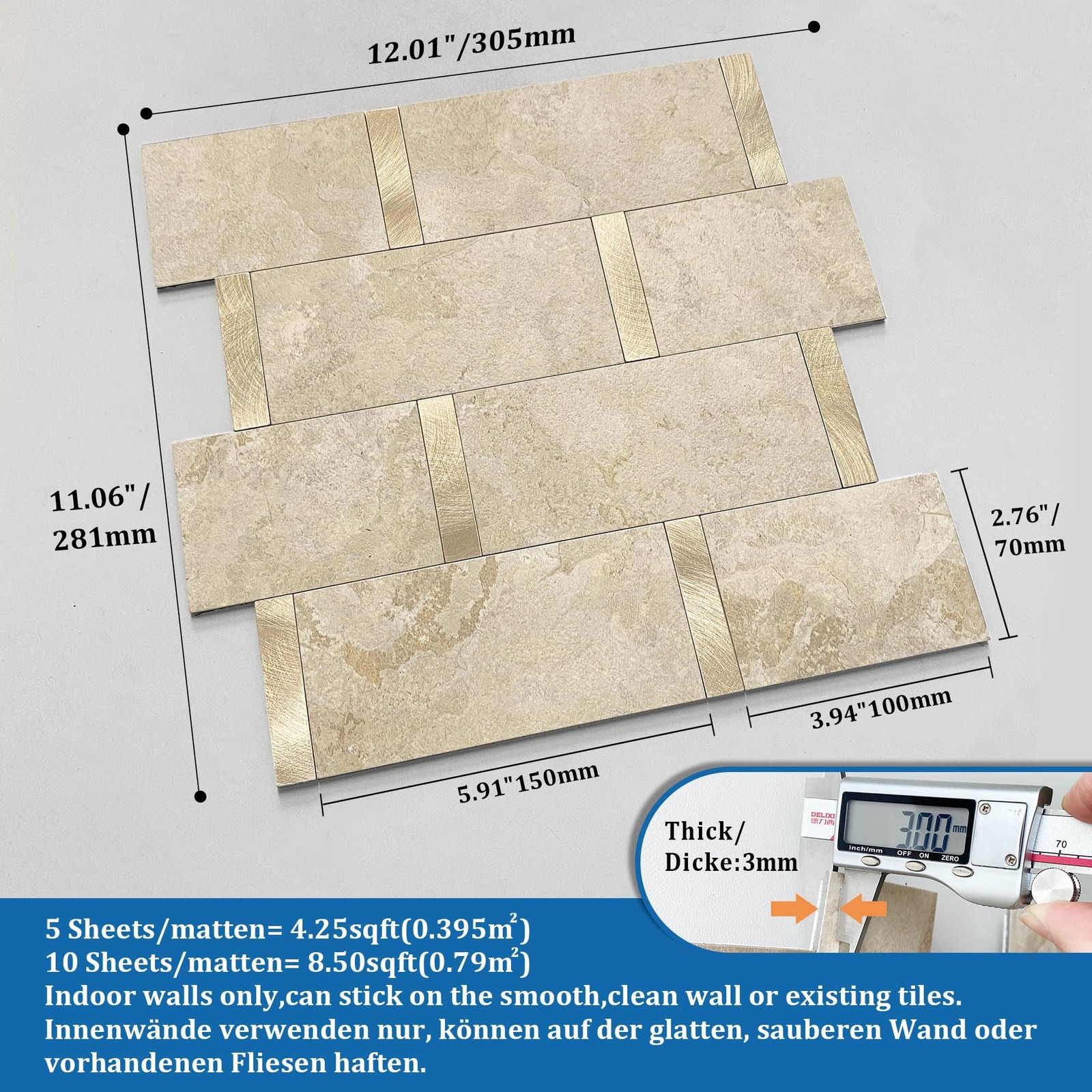 Matte Kitchen Subway Tile Peel and Stick Backsplash Self-Adhesive Bathroom Wa…