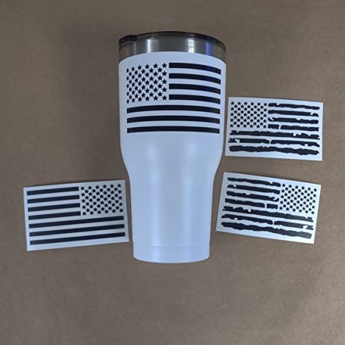 American Flag Decal 4 Pack: Regular and Distressed American Small ~4" Black
