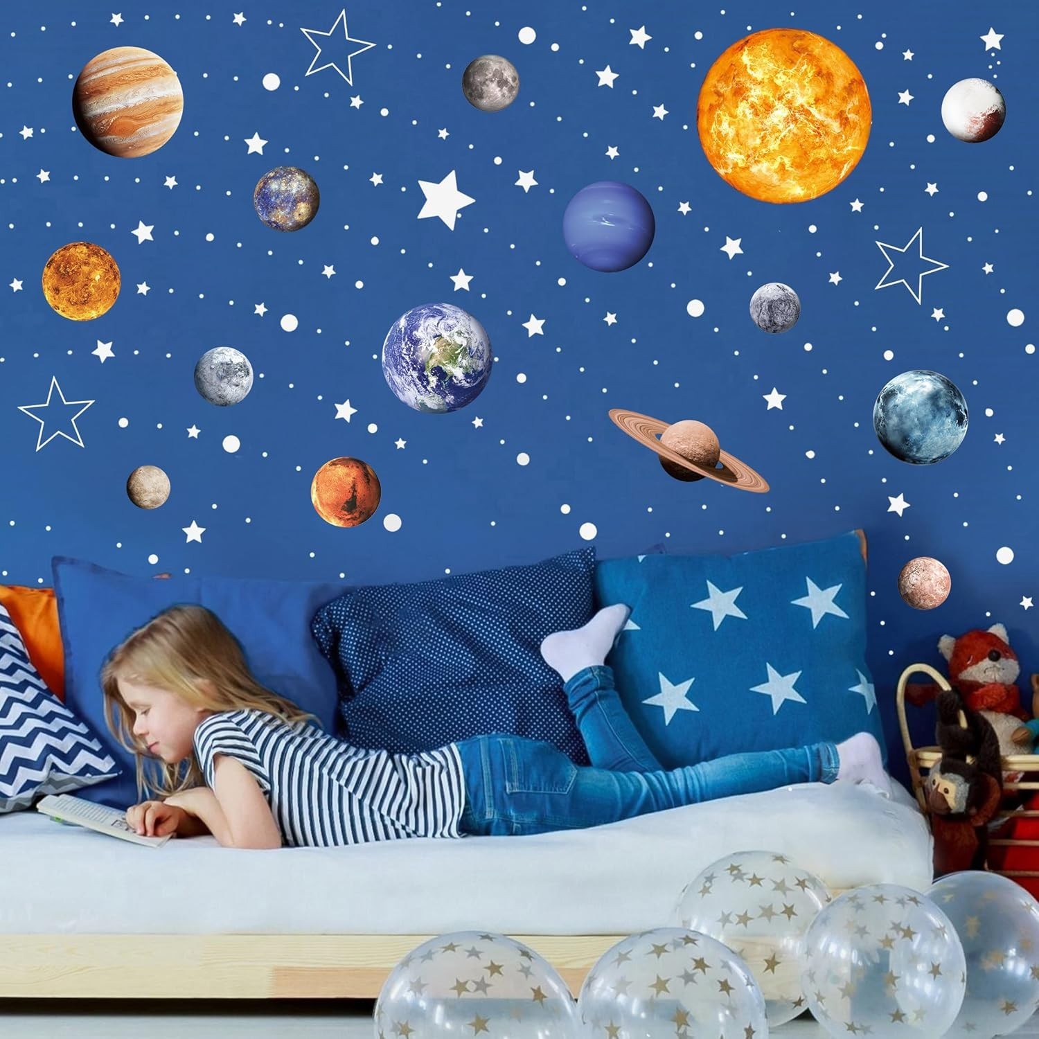 Glow in The Dark Stars Planets Wall Decals Kids Room Ceiling Stickers Blue