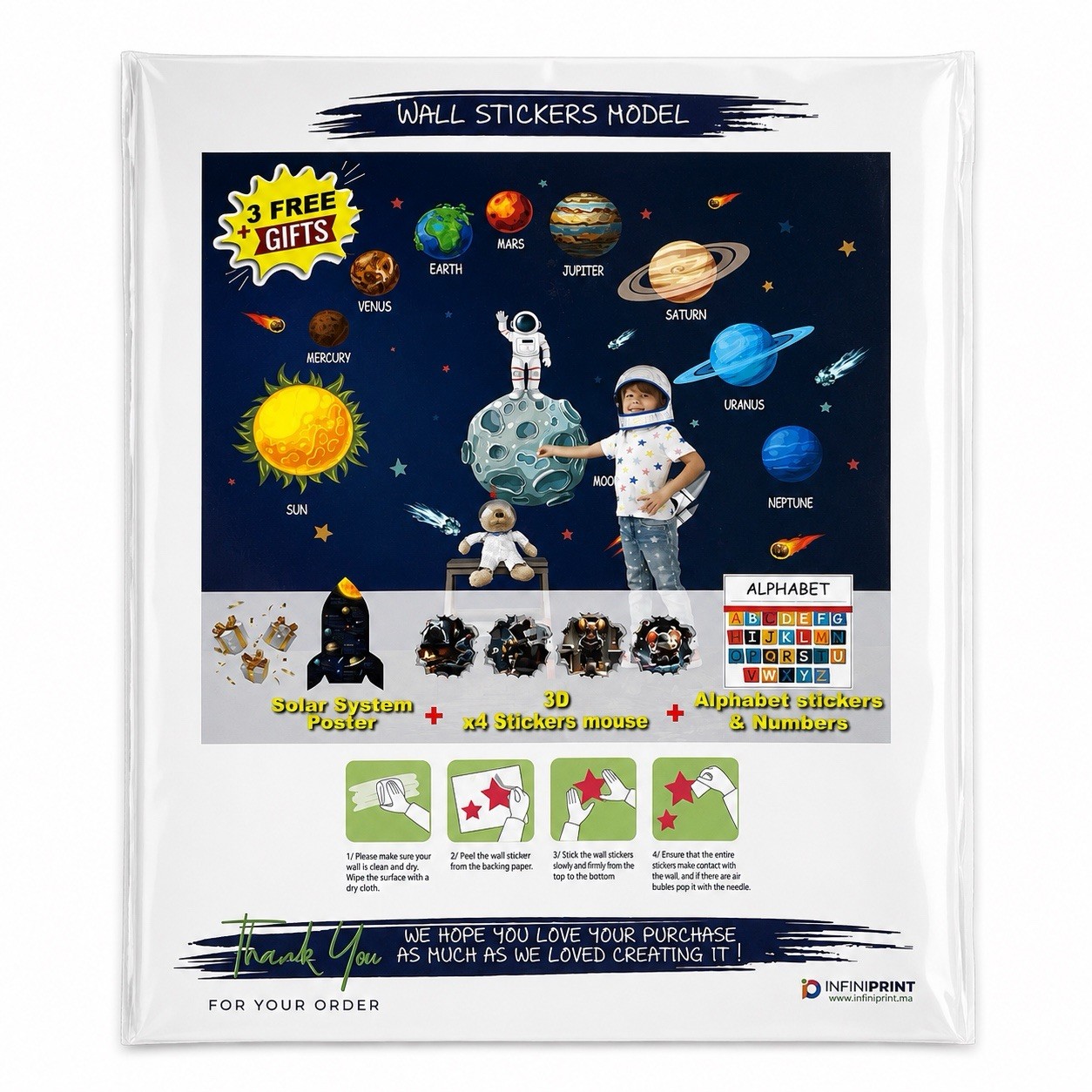 98pc Space Wall Stickers, Planet/Solar System, x4 3D Mouse, ABC/123 Infiniprint