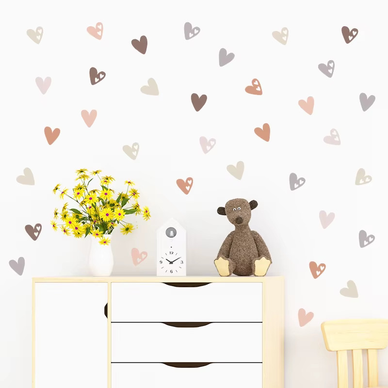 36Pcs Heart Shape Trendy Boho Style Wall Stickers Bohemian Wall Decals for Livin