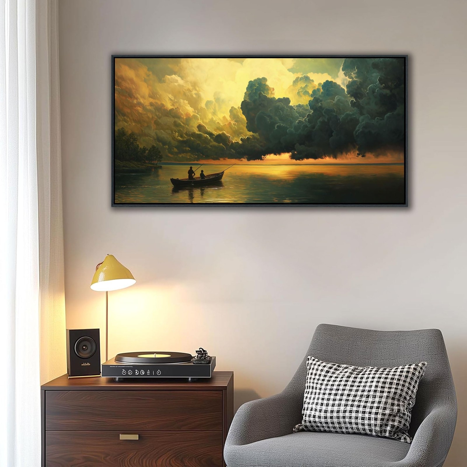 YCPRIMER Landscape Wall Art – Gold Lake and Cloud Canvas Wall Decor for Livin…