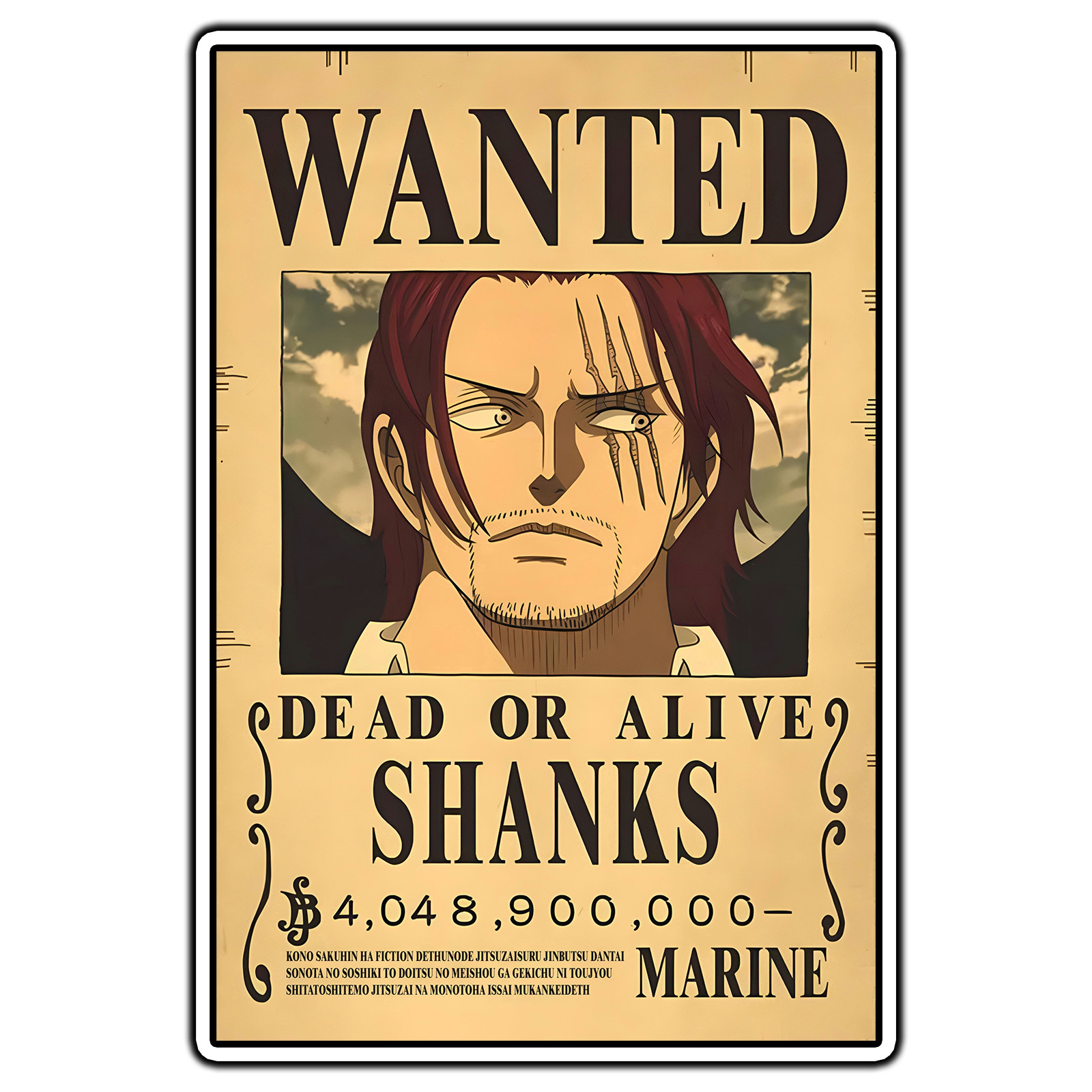 Shanks Wanted Posted One Piece Anime Fan Sticker Waterproof Vinyl Decal Die-Cut