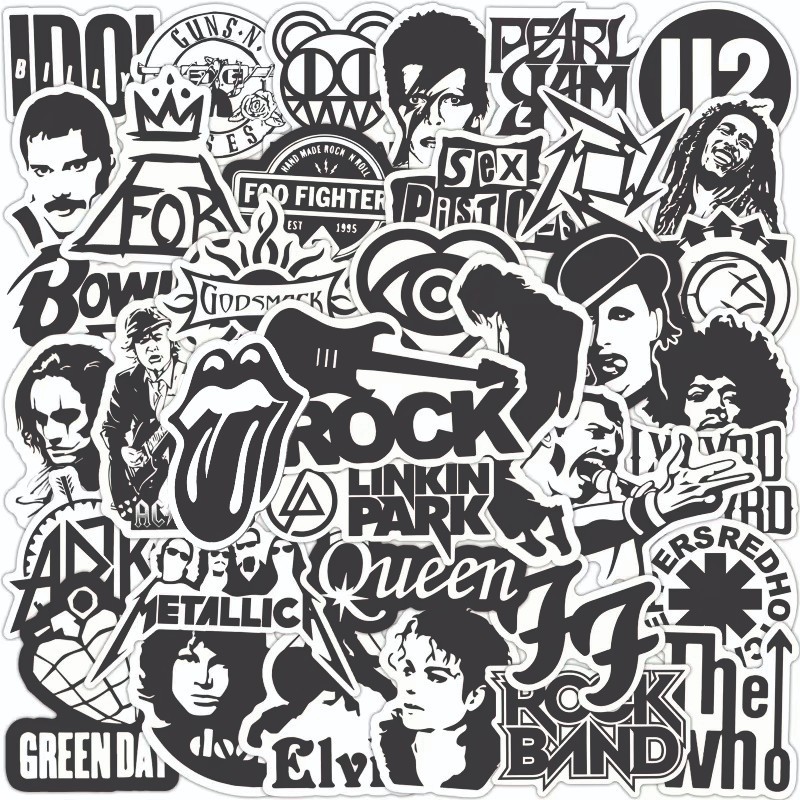 50 Bulk Heavy Metal Rock Band Stickers Decals for Laptops, Guitars, Skateboards