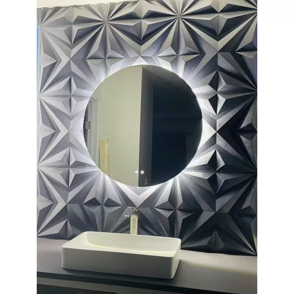 19.7 In. X 19.7 In. 32 Sq. Ft. Black PVC 3D Wall Panel Star Textured for Interio