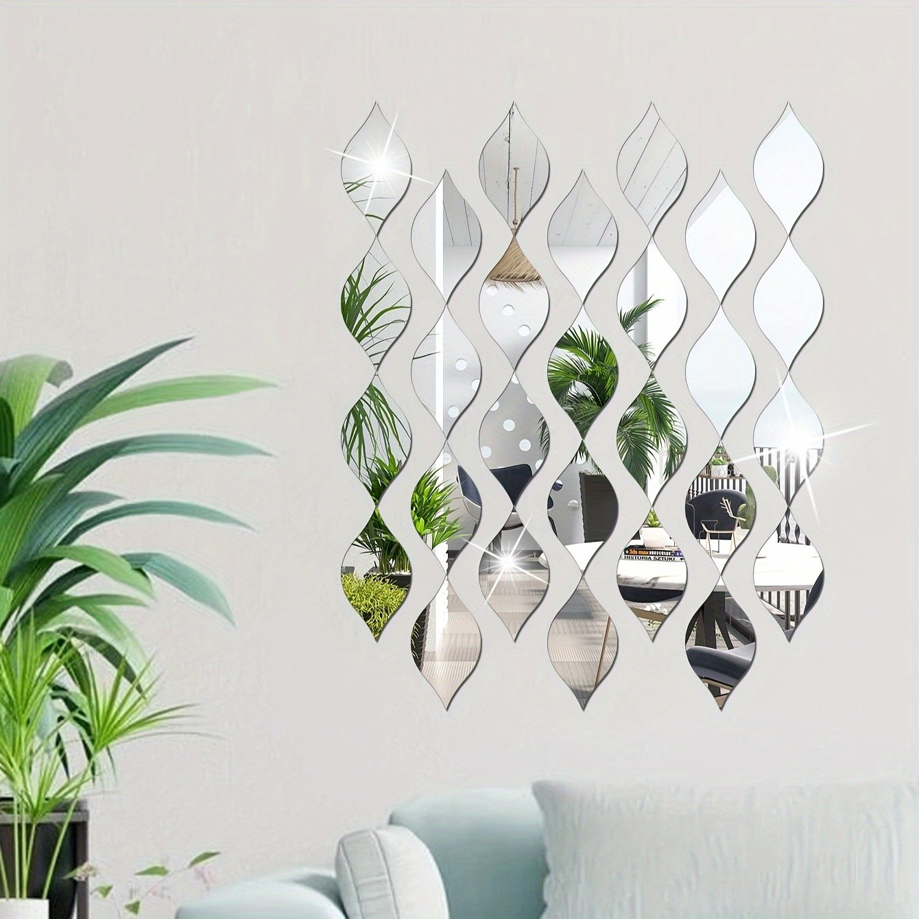 Removable Mirror Tile Waterdrop Shape Peel And Stick Bedroom Hanging Decor