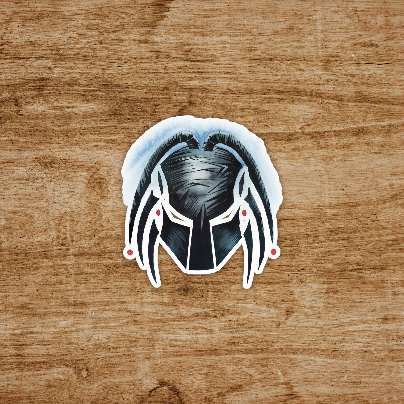 Tribal Predator Helmet Sticker – Futuristic Sci-Fi Warrior Decal for Laptops & C