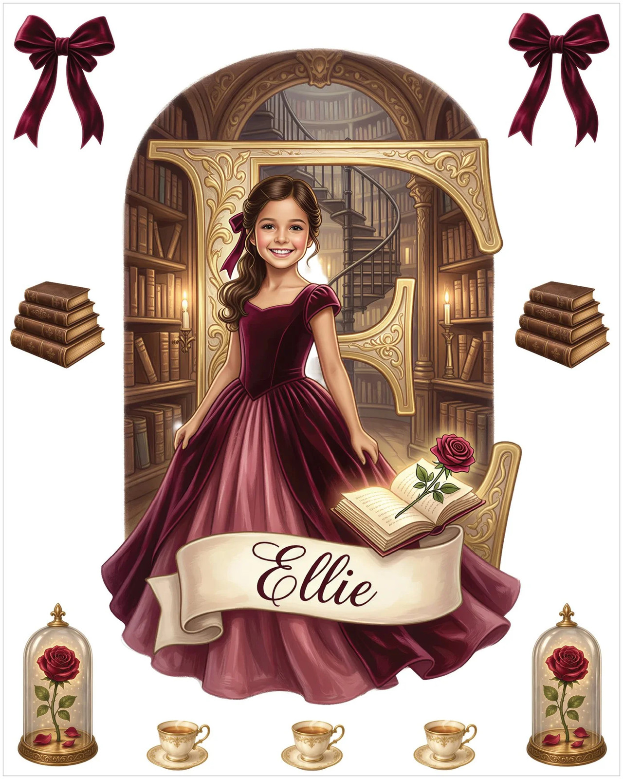 Personalized Princess Wall Decal Set Custom Girl Photo Name 10 Pc Storybook
