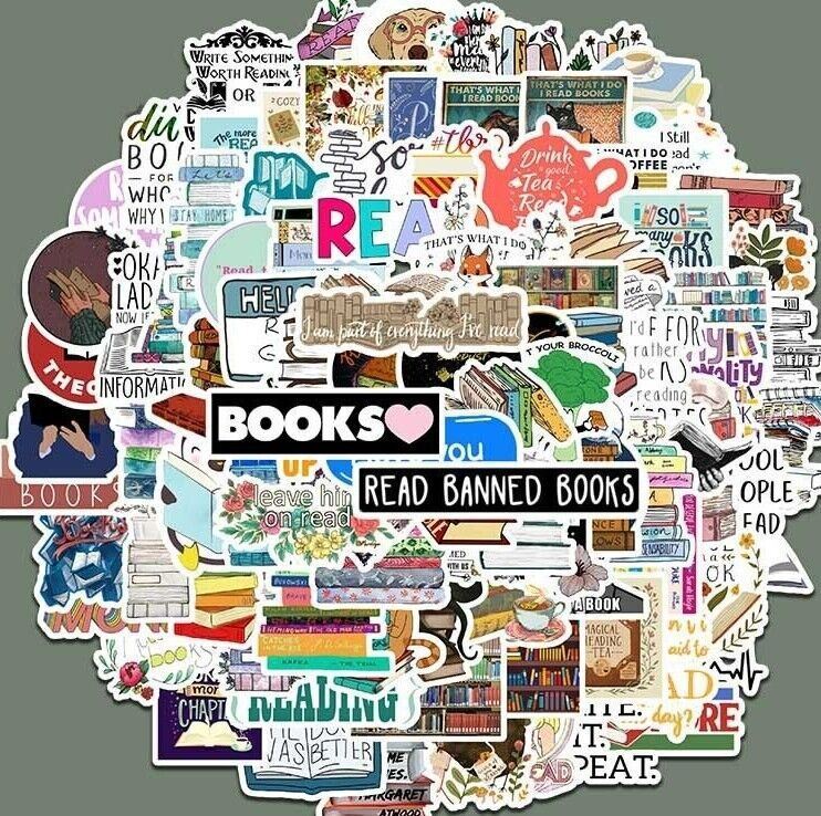 READING Vinyl Stickers [A/B] I LOVE BOOKS Learning BOOKWORM Teacher LIBRARIAN