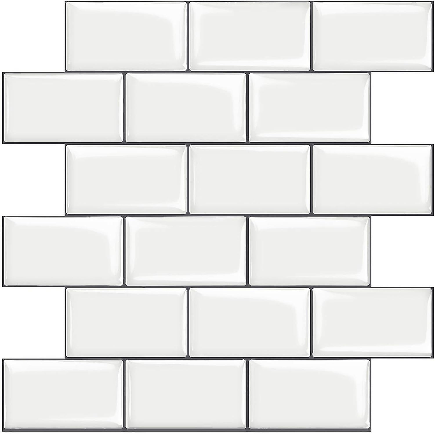 STICKGOO 10-Sheet White Subway Tiles Peel and Warm With Grey Grout