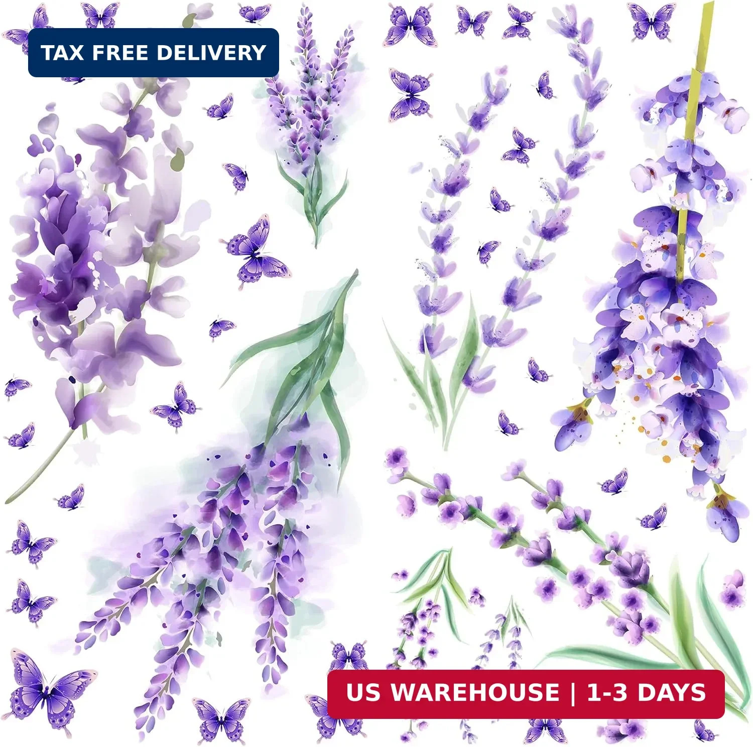 Removable Purple Lavender Wall Decals Purple Flowers Butterfly Wall Stickers DIY