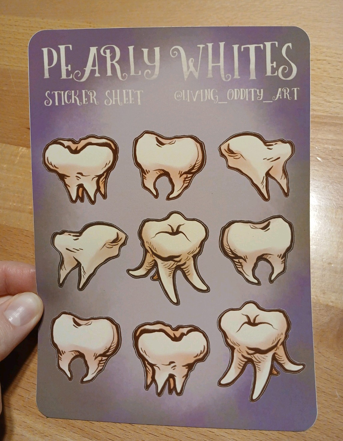 Pearly Whites Tooth Themed Sticker Sheet 9 Teeth Oddity Bizarre Creepy Halloween