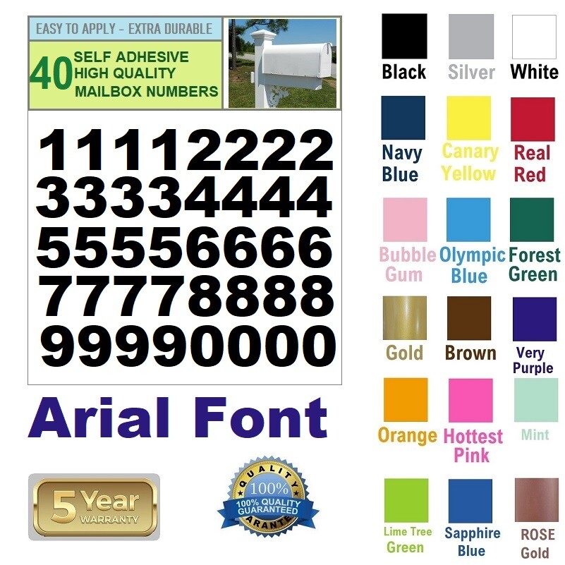 LOT Of 40, 2" High SELF ADHESIVE VINYL MAILBOX NUMBERS, DOOR,WINDOW,CAR – ARIAL