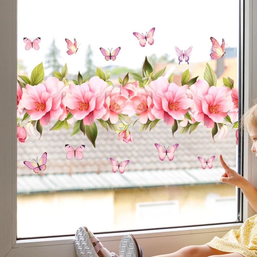 Floral Butterfly Cling for Glass Cabinets Mirrors 23.6 x 11.8 in Pink PVC
