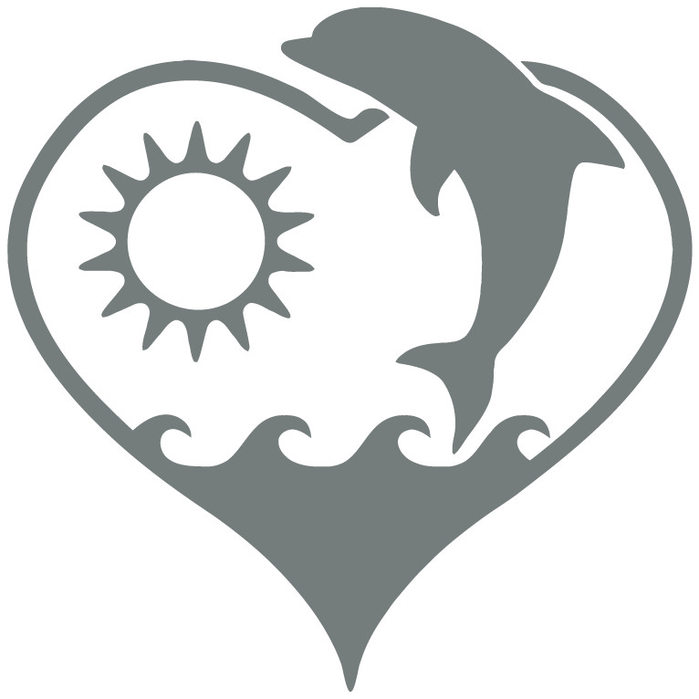 Dolphin Heart Sun Summer Ocean Water Many Colors Die Cut Vinyl Decal Made in USA