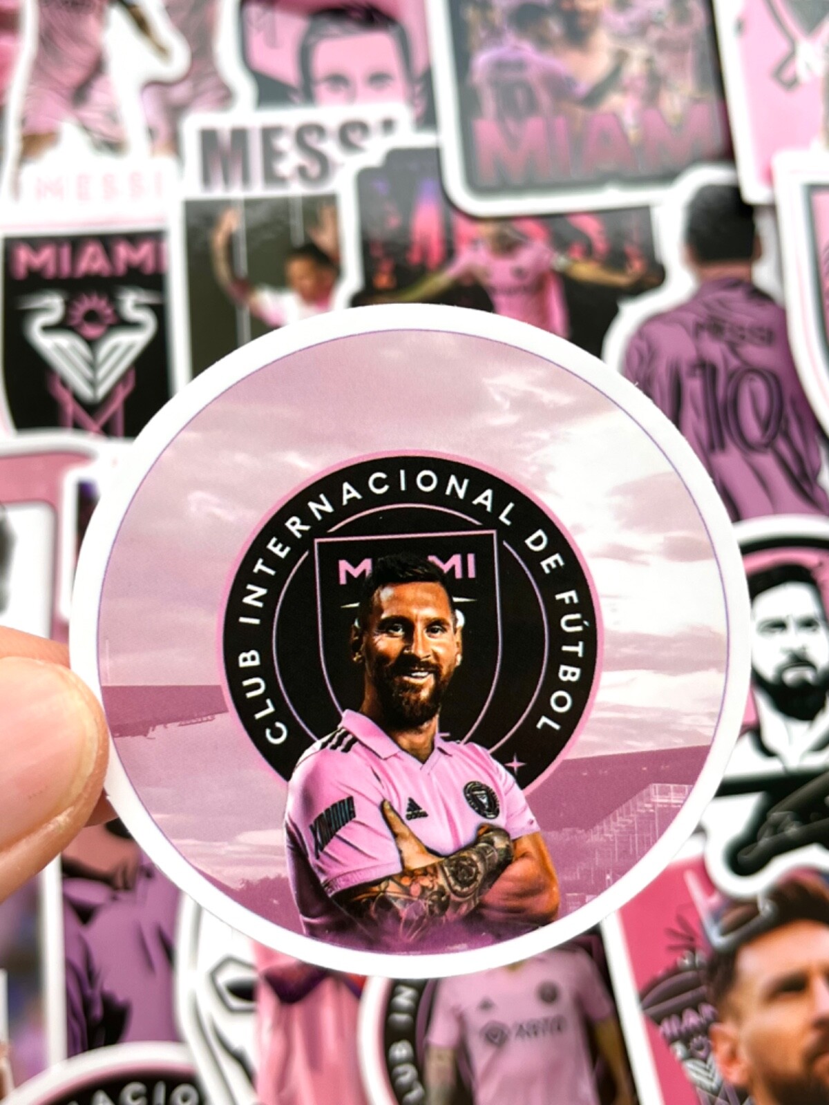 5-50 pcs Messi Inspired Stickers, Miami Pink World Cup Trophy Laptop Car Decals