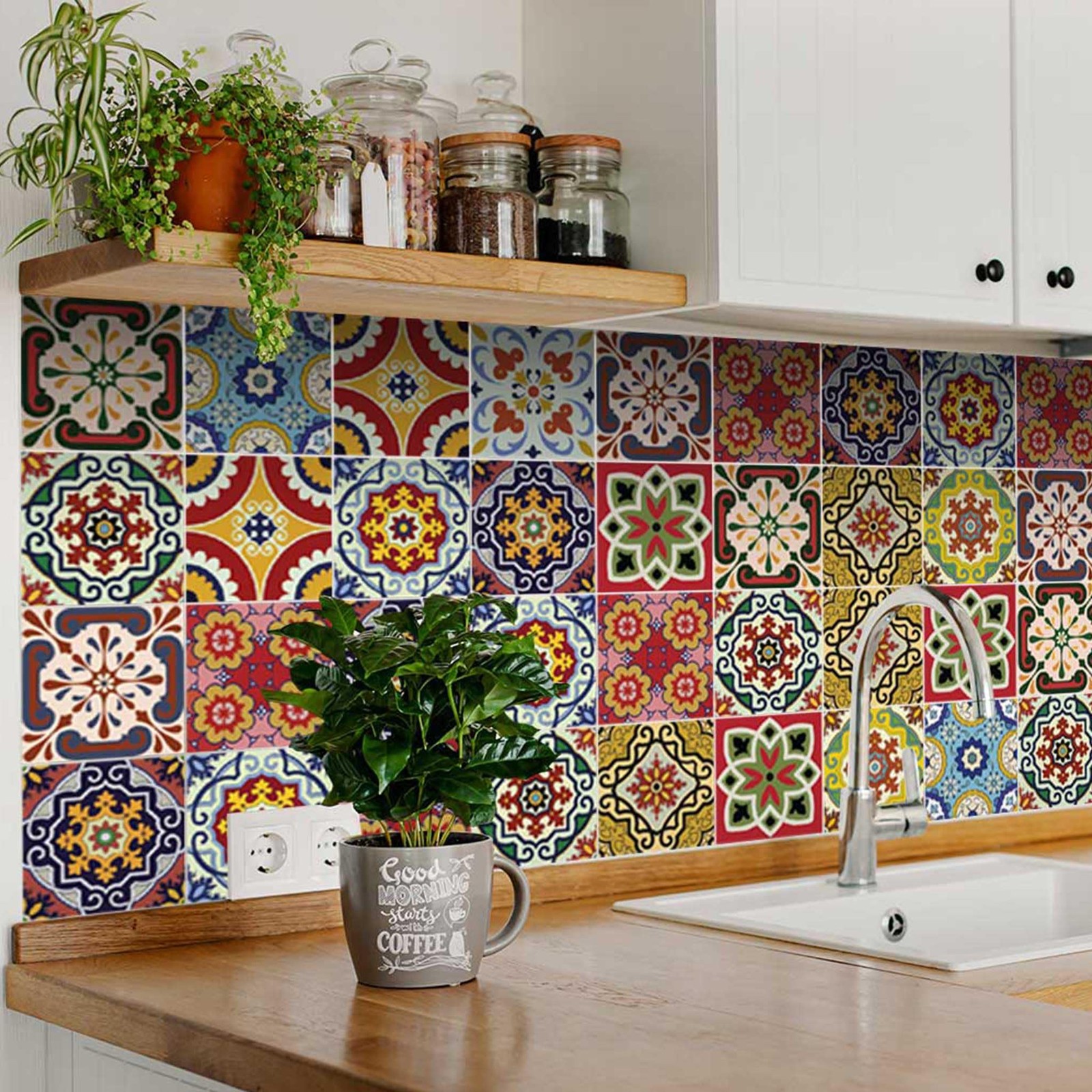 Backsplash Tile Stickers 24 PC Set Authentic Traditional Talavera Tiles Stick…