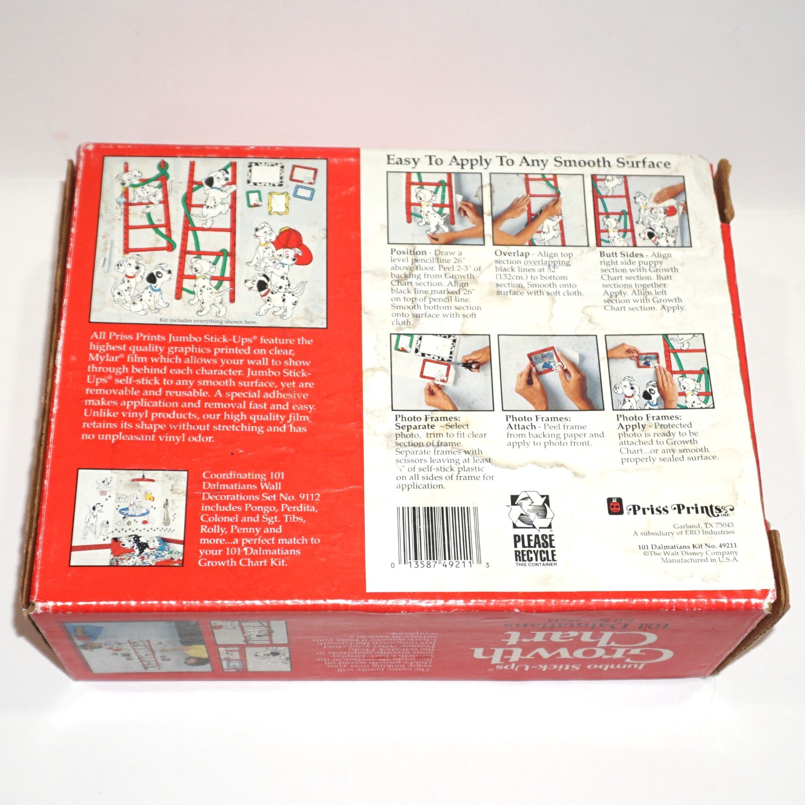 Disney Growth Chart 101 Dalmations Priss Prints Vintage Open Box #49211 Stick Up