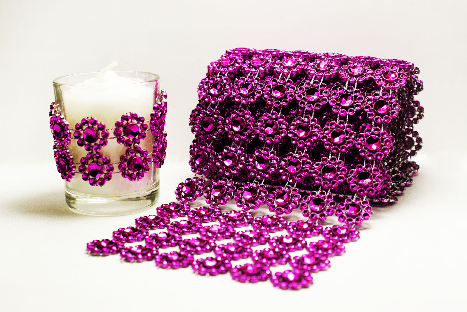 4" 1-10 Yards Diamond Flower Mesh Wrap Roll Crystal Rhinestone Sparkle Ribbon