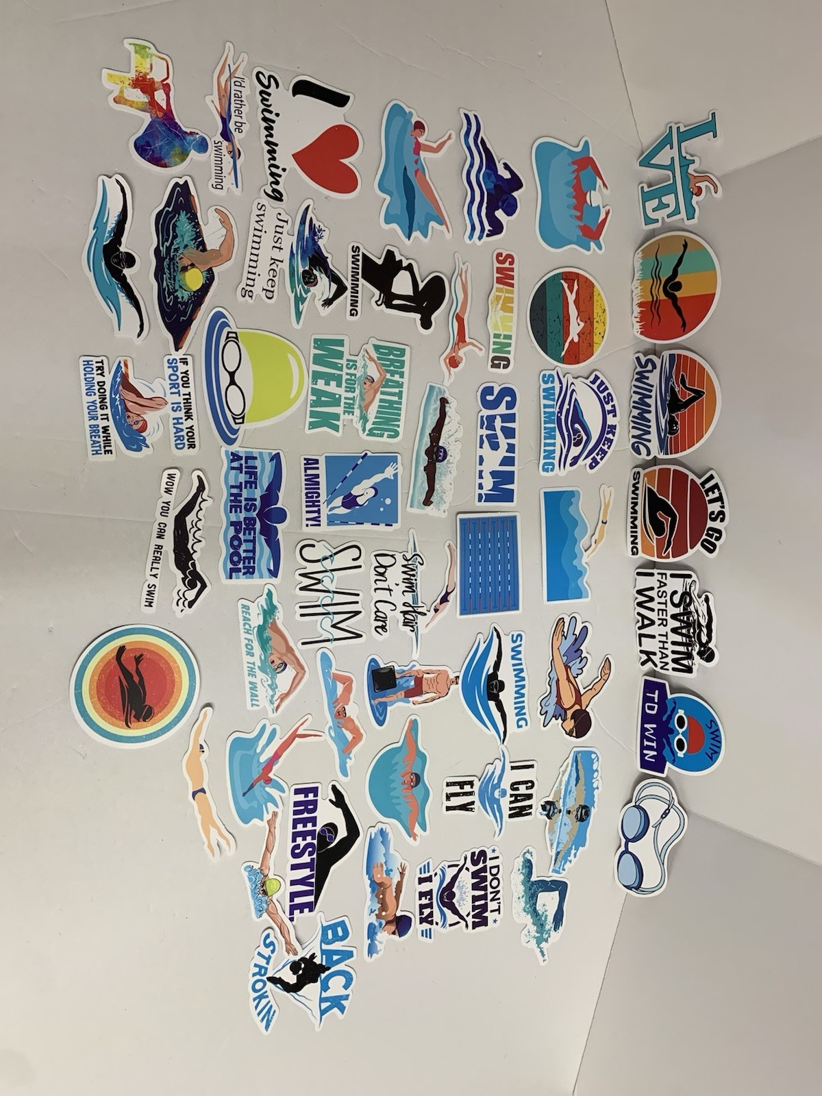 50 Swimming Stickers – Vinyl Waterproof Swim Theme for Kids and Adults (#26541)