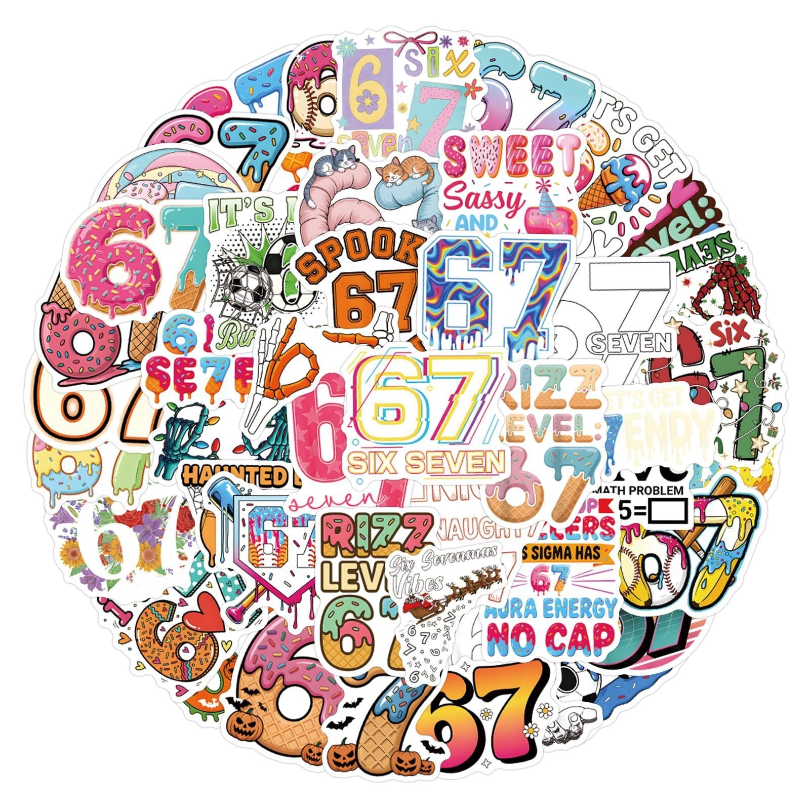50pcs Number 67 Six Seven Waterproof Stickers Travel Trip Luggage Phone Laptop