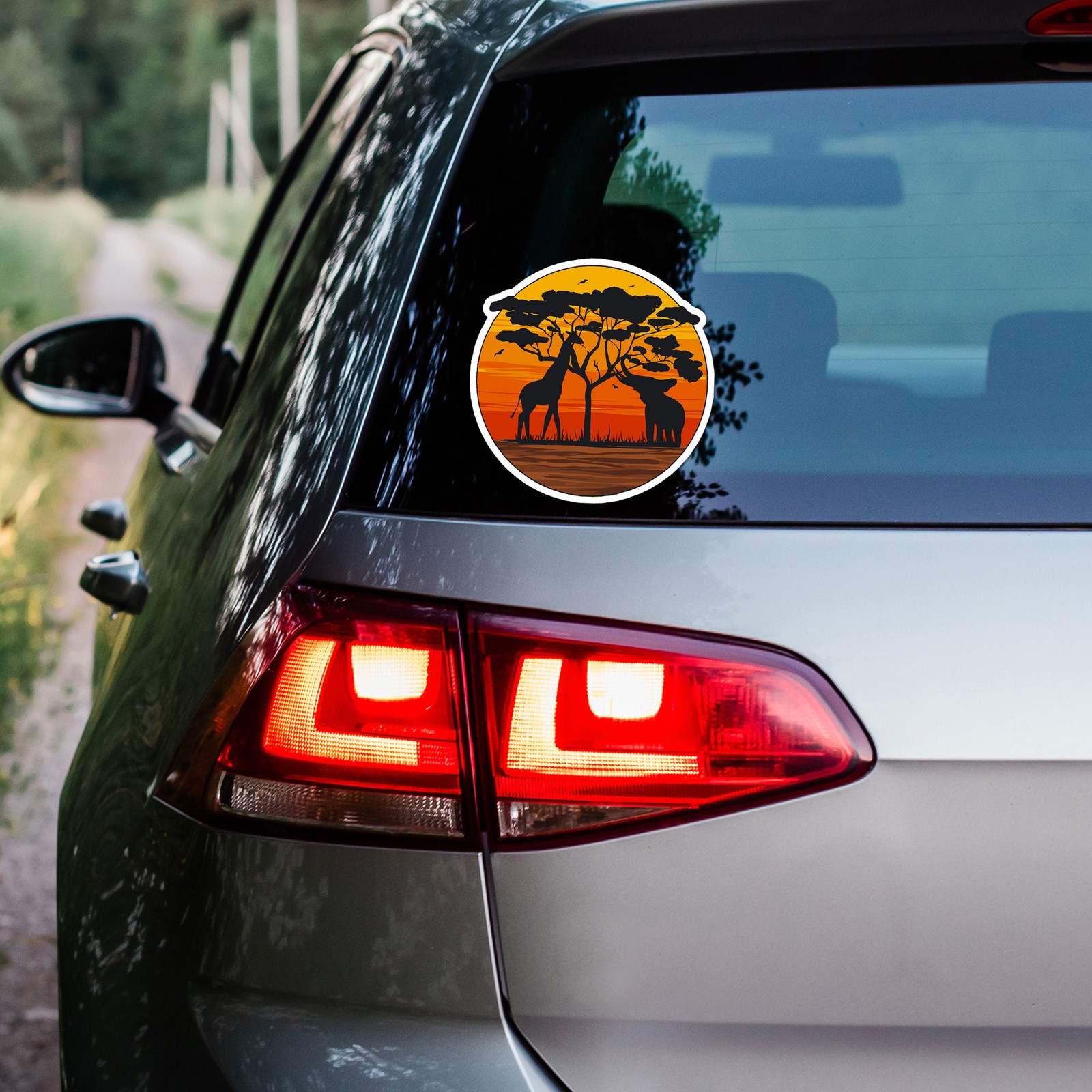 Giraffe Elephant Sunset – Vinyl Decal Sticker – Car Window Laptop – ebn8899