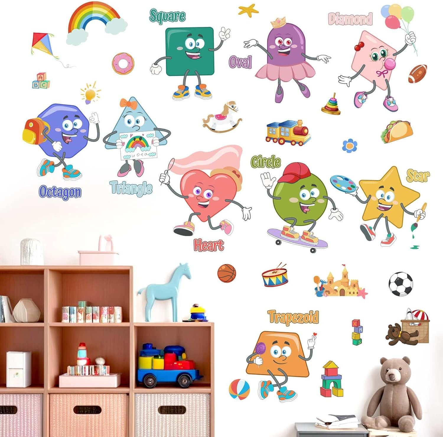Kids Shapes Educational Wall Decals – Enlighten Learning Geometry Wall Stickers