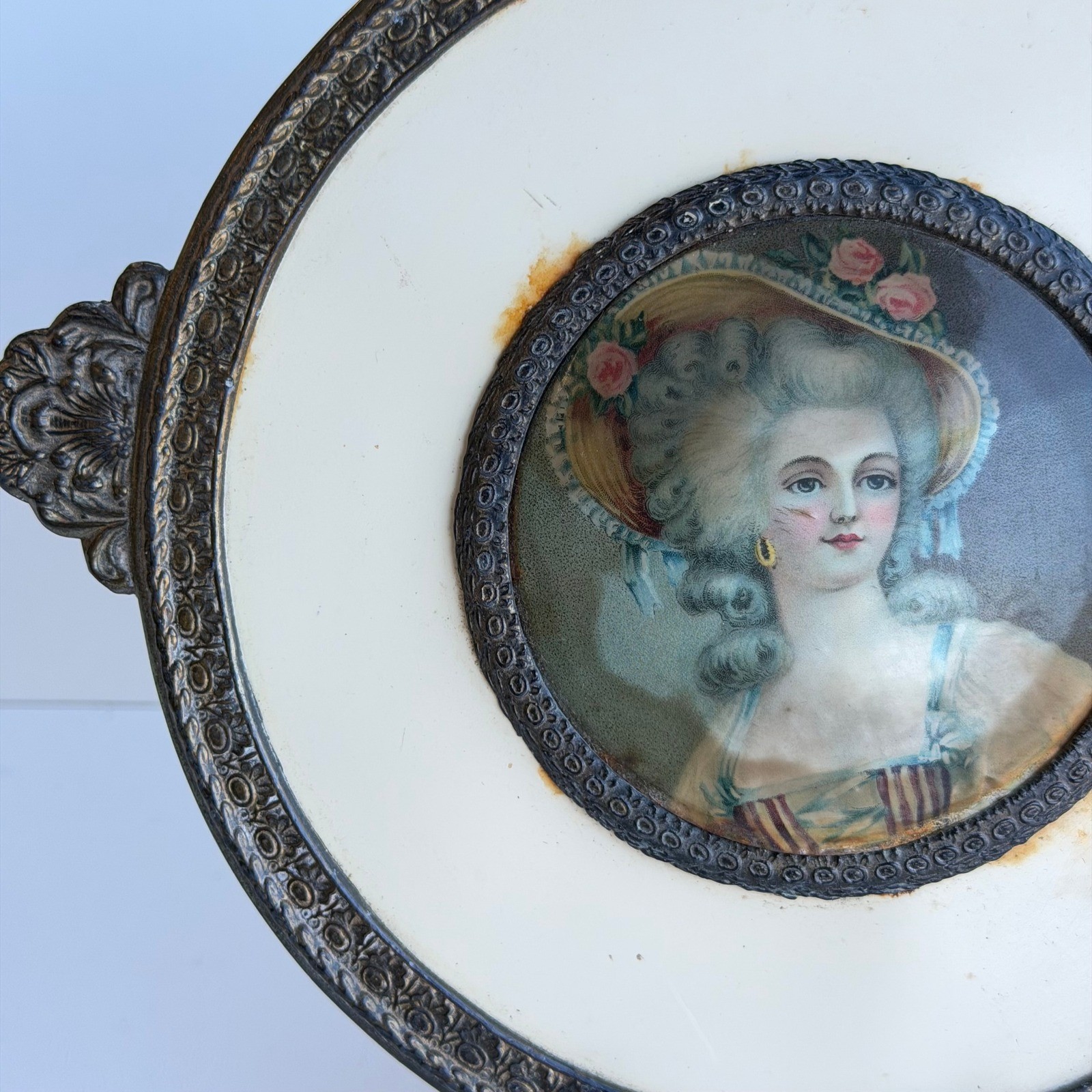 Antique Victorian Art Decor Old World Small Lady Portrait Cottagecore French