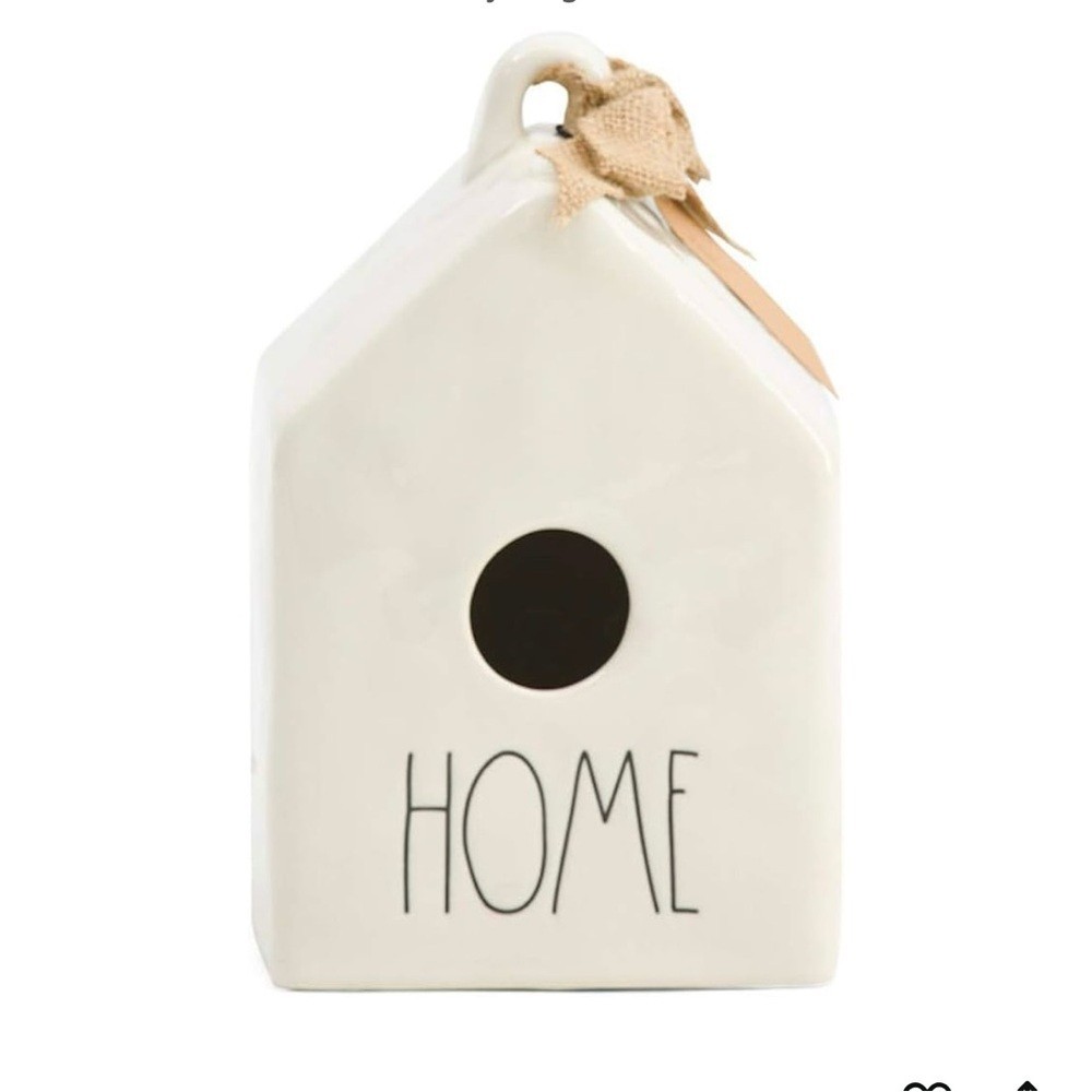 NEW in box Rae Dunn HOME White Ceramic Birdhouse Ribbon patio lawn garden