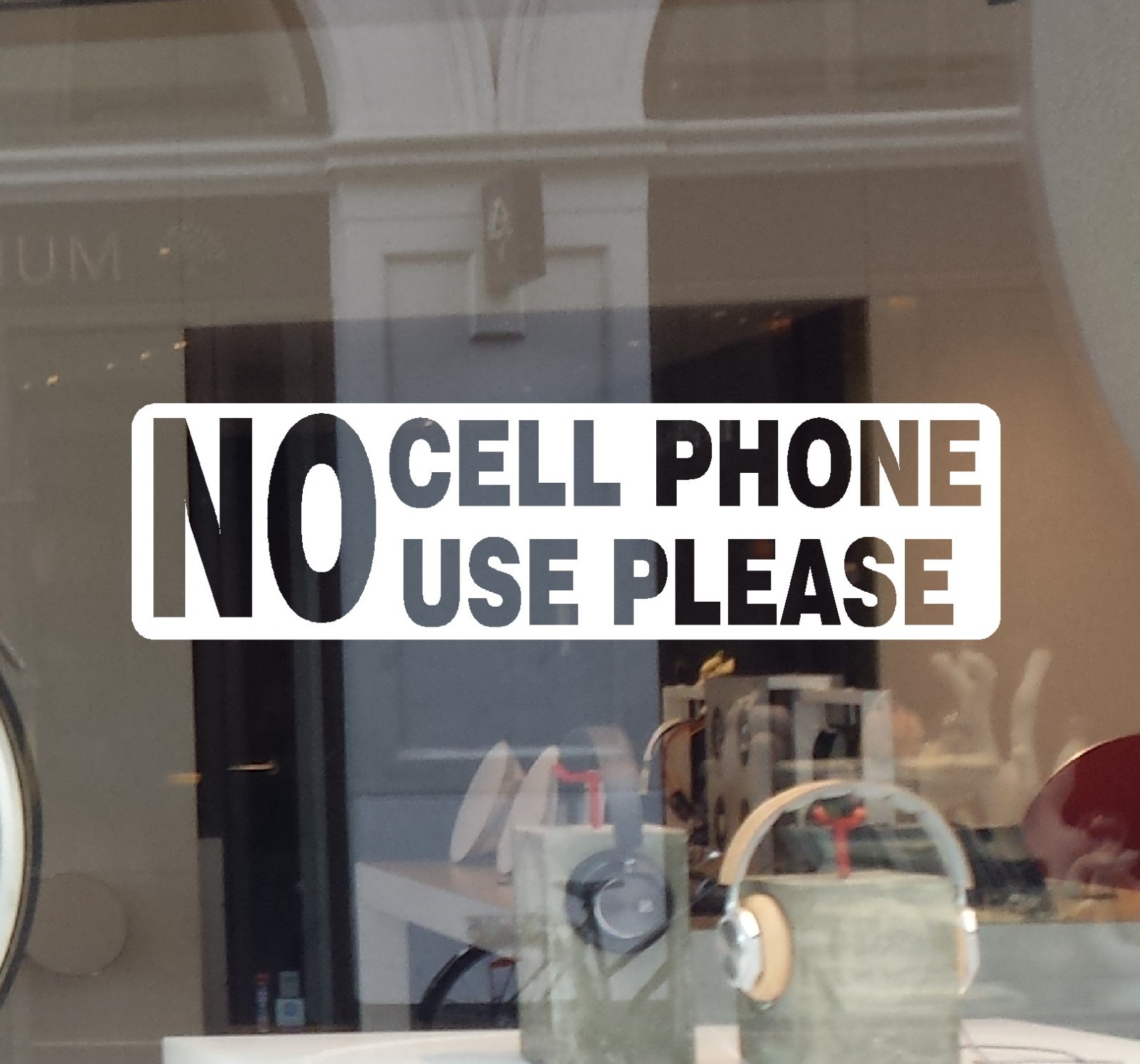 NO CELL PHONE USE PLEASE DECAL STICKER WALL DOOR WINDOW, 1 SET OF 2, 11" x 3"
