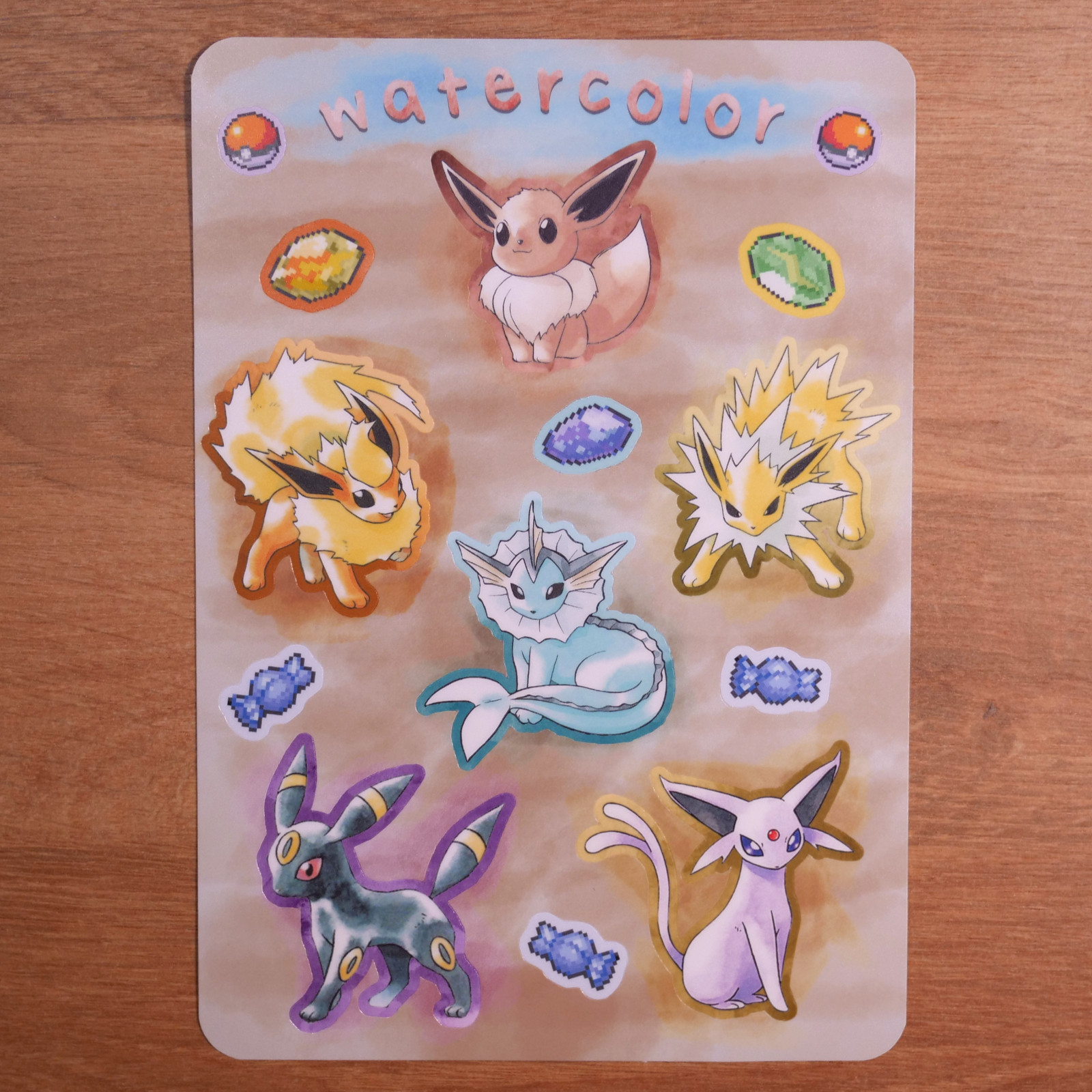 Pokemon Eeveelutions Watercolor Art Sticker Sheet
