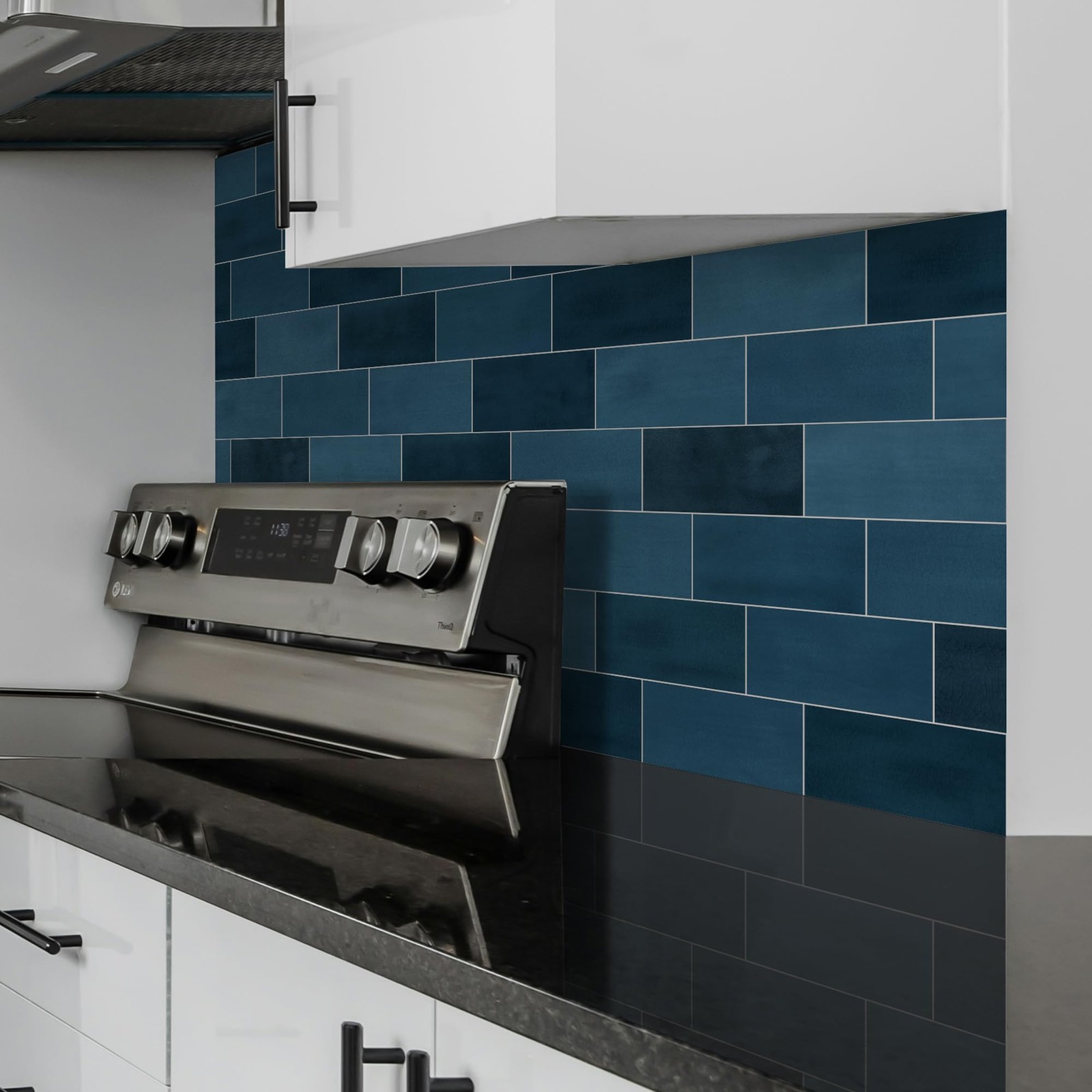 100-Sheet Subway Peel and Stick Backsplash Tile, 6" x 3" Blue Mixed Stone Com…