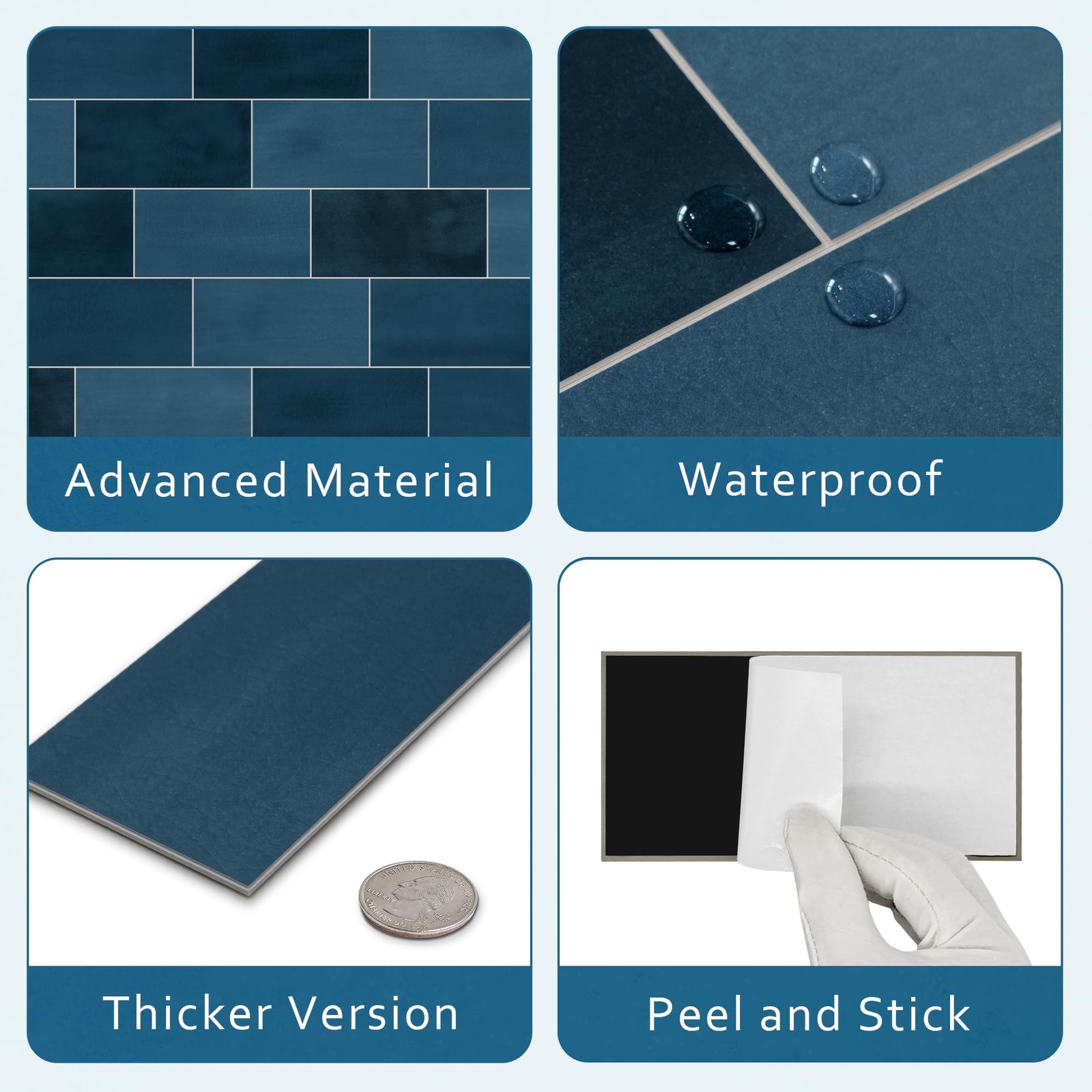 100-Sheet Subway Peel and Stick Backsplash Tile, 6" x 3" Blue Mixed Stone Com…