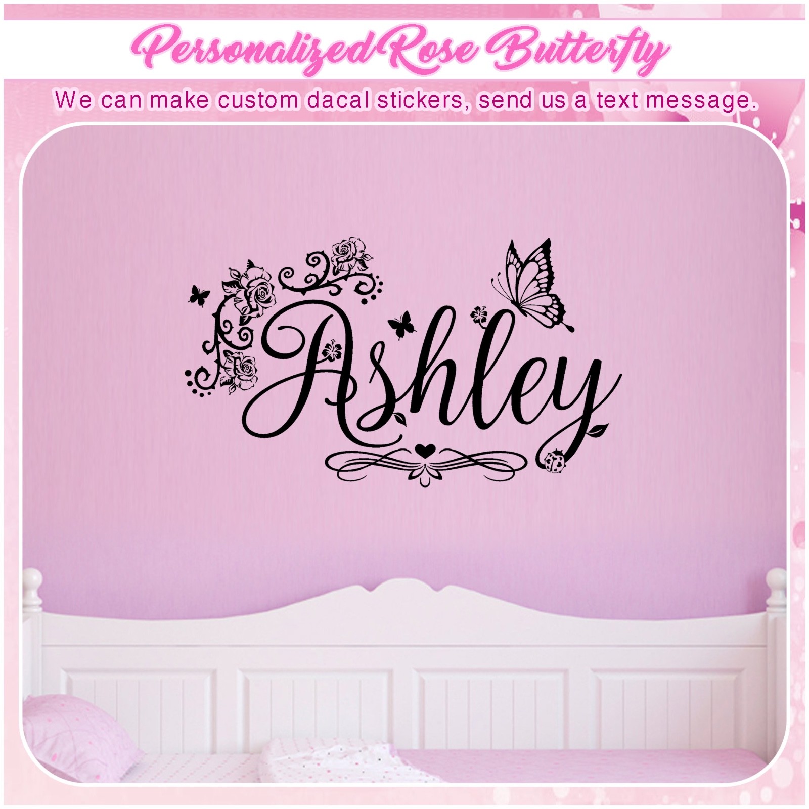 Personalized Custom Name Butterfly Flower Wall Art Decor Heart Sticker Decal 154