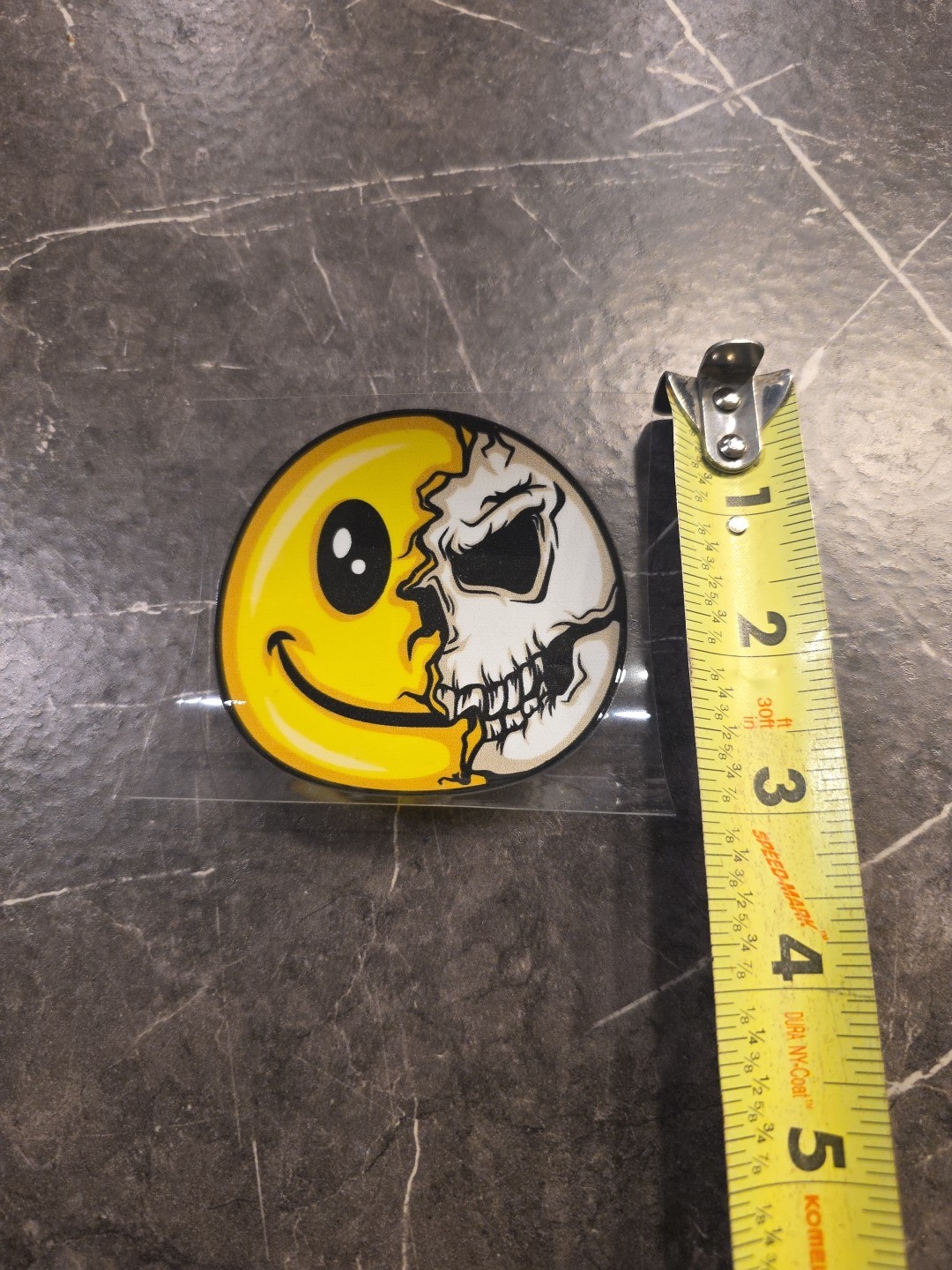 Smiley Face Spilt Skull UVDTF Raised Decal Sticker In Full Color Waterproof USA