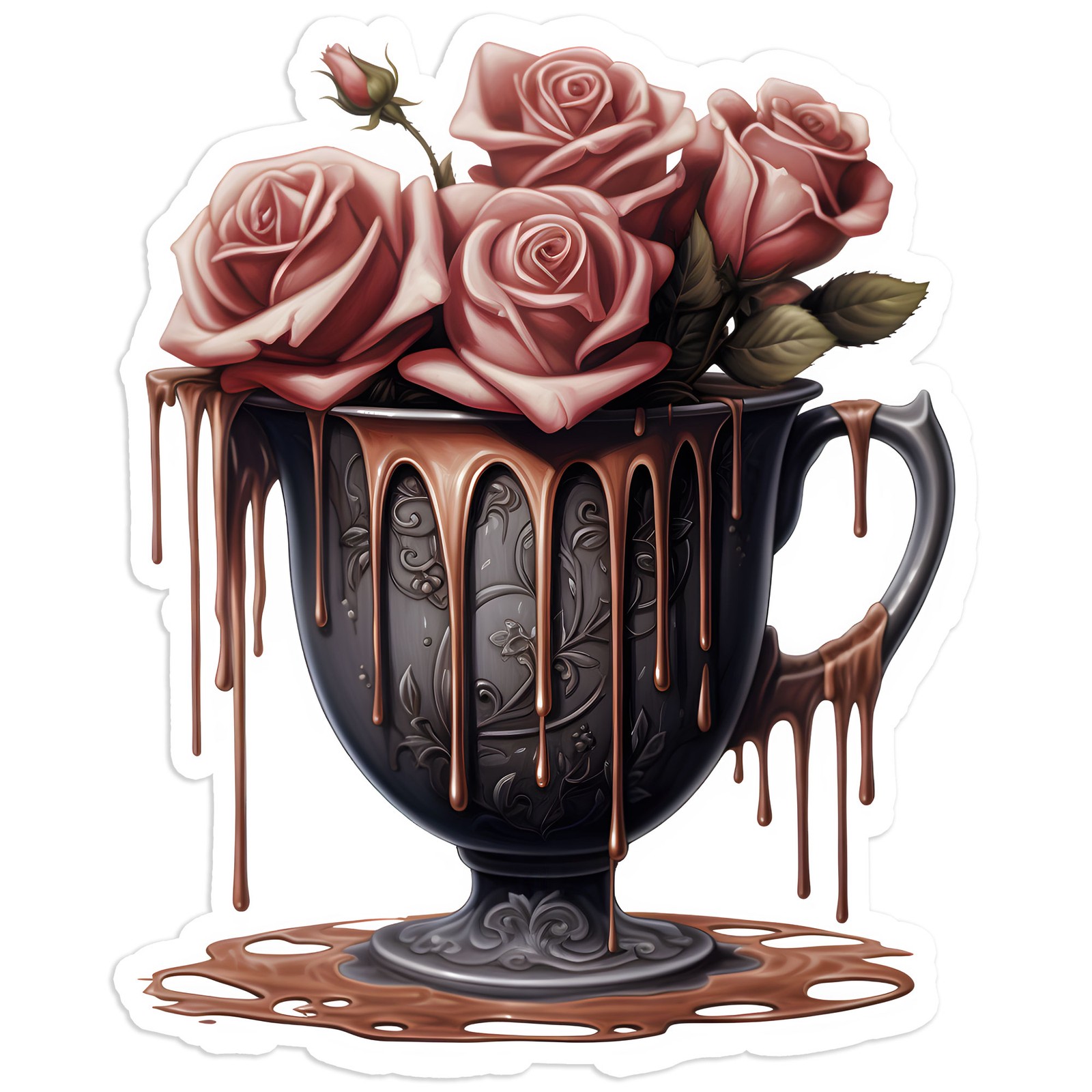 Pink Rose Dripping Latte Cup – Vinyl Decal Sticker – Car Window Laptop – #1986