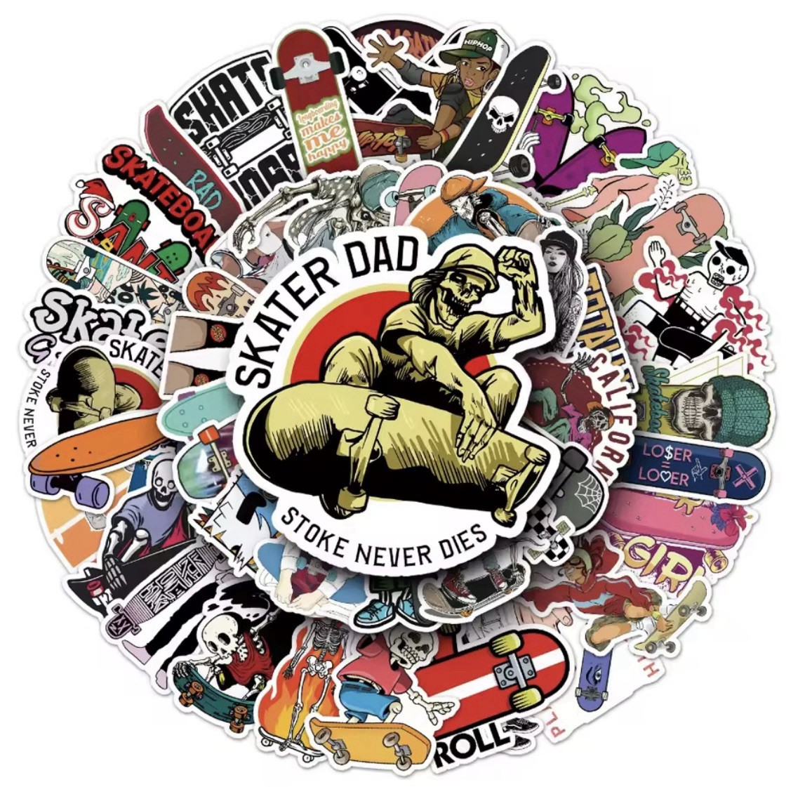 Skateboard Style Stickers 50pk Mixed Matte Stickers Skateboarding FREE SHIPPING