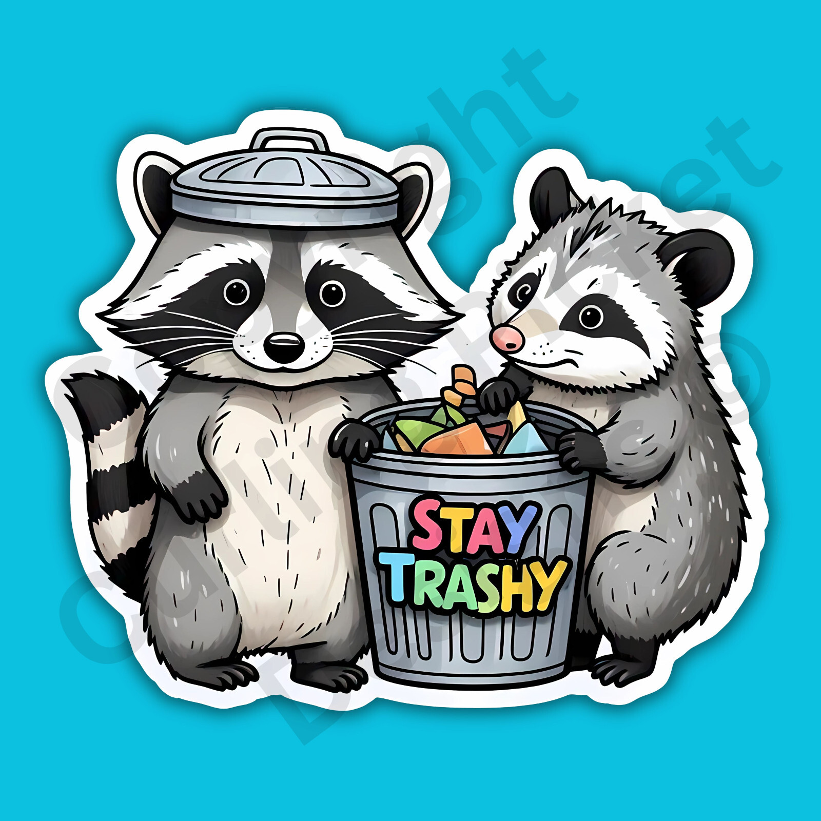 Stay Trashy Raccoon Opossum Possum Garbage Pail Funny Cute 3" Vinyl Sticker