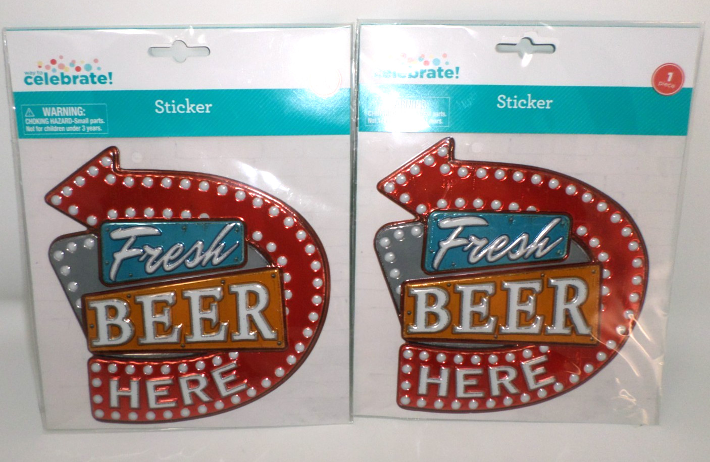 Celebrate Fresh Beer Here Sticker Set of 2 Multicolor 3D Style Peel & Stick