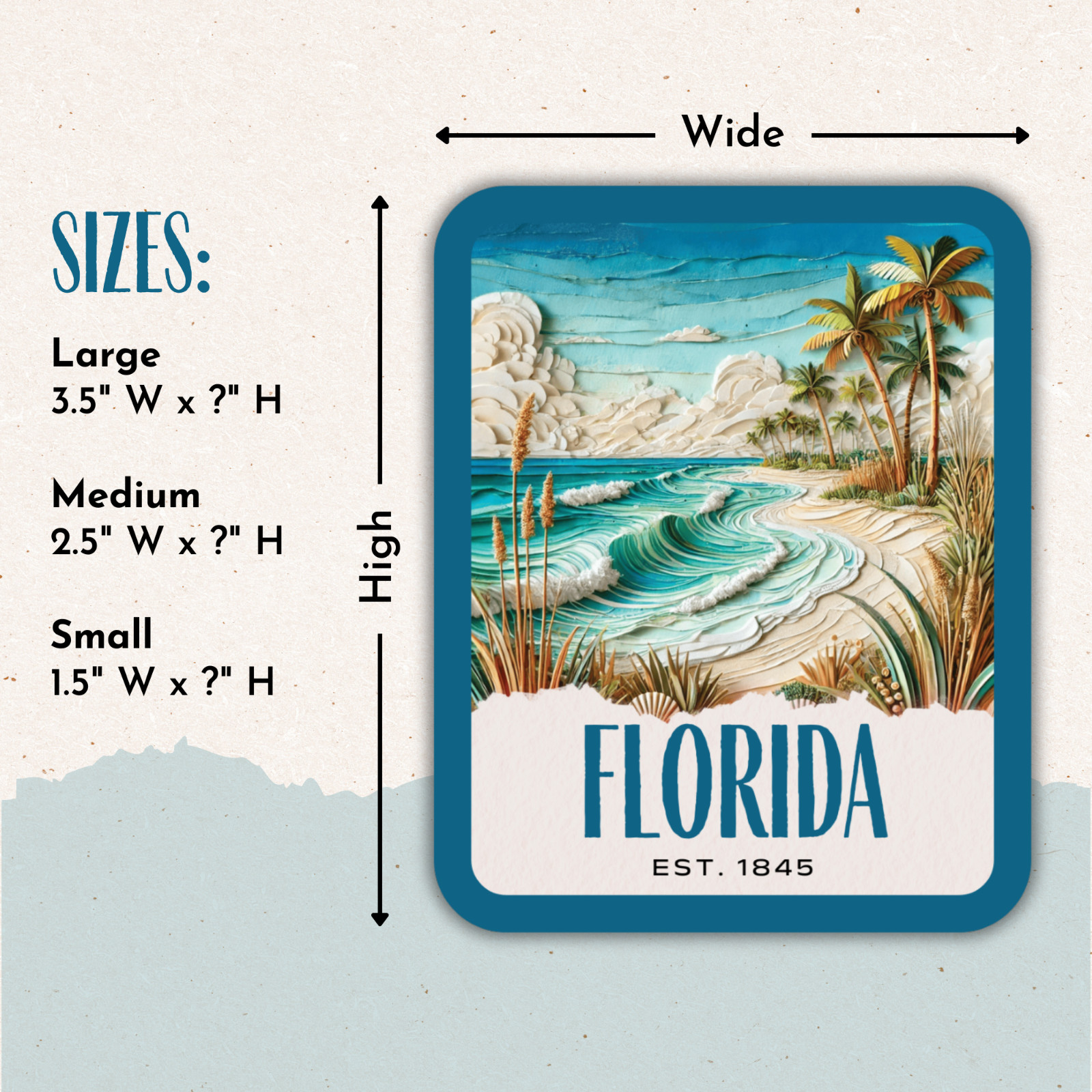 Gulf Shores Alabama Sticker, Paper Collage Look, Beach Scene Vinyl Decal